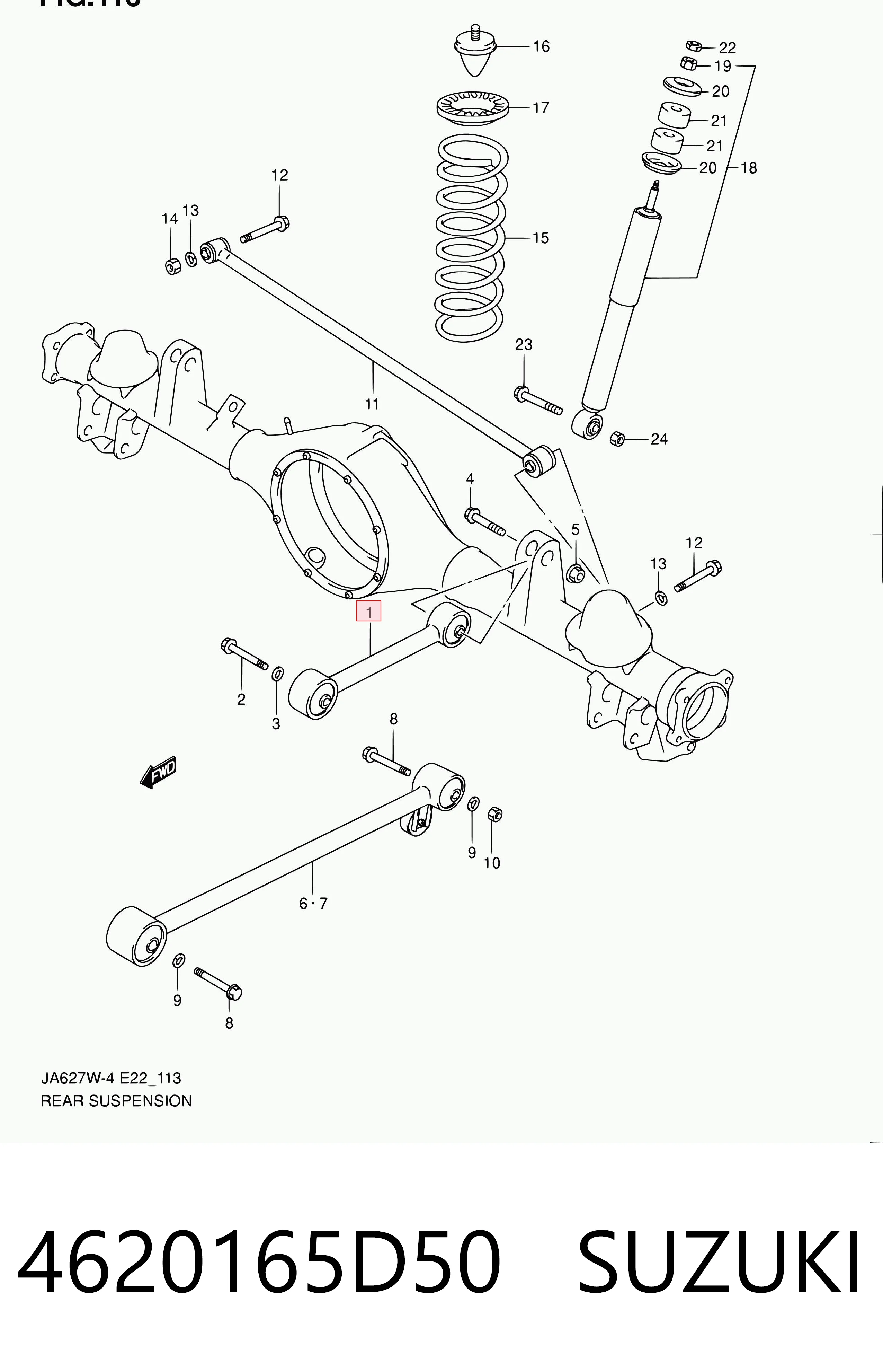 4620165D50 Suzuki Braço oscilante (tração) longitudinal superior esquerdo de suspensão traseira