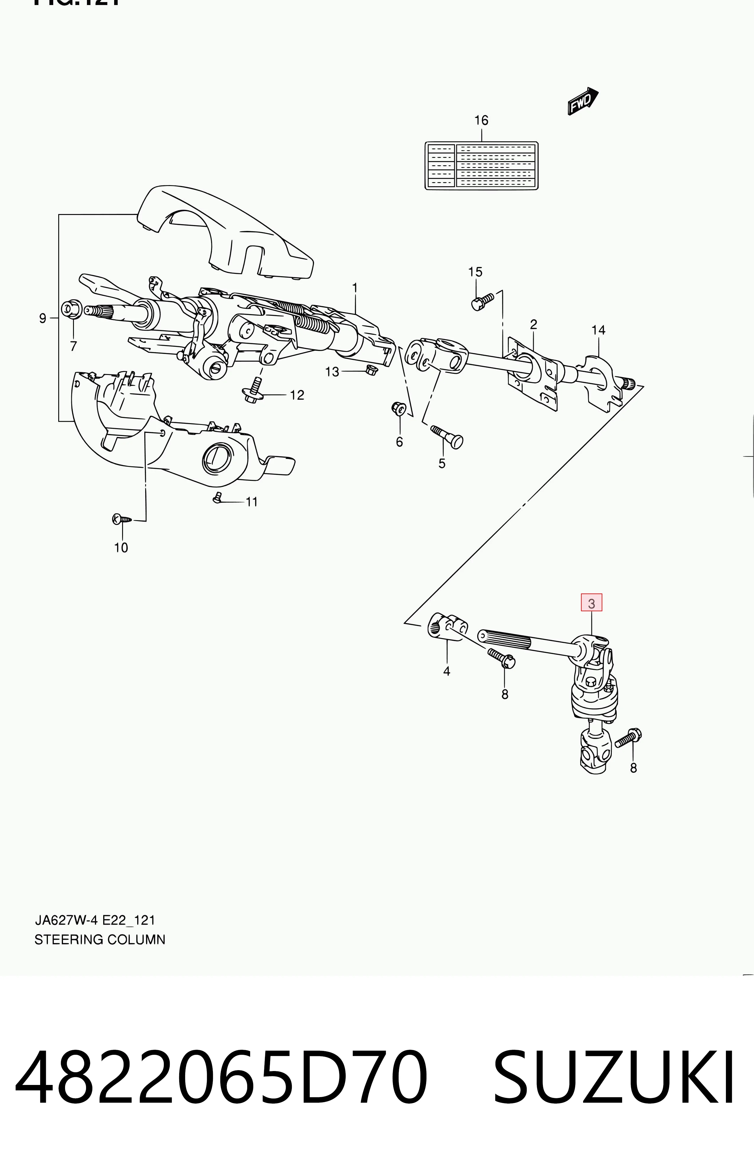 4822065D70 Suzuki Veio da coluna de direção inferior