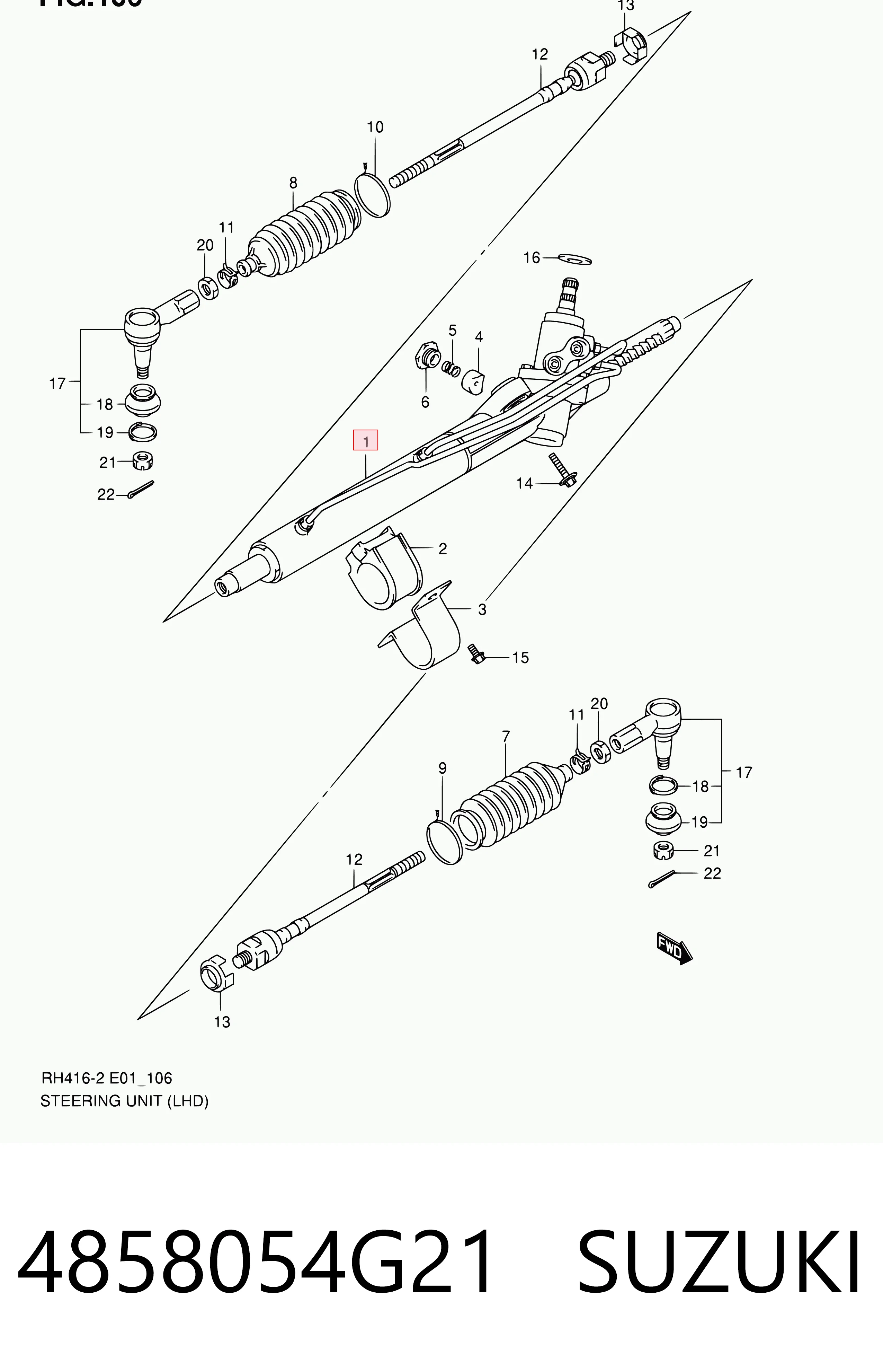 4858054G21 Suzuki Cremalheira da direção