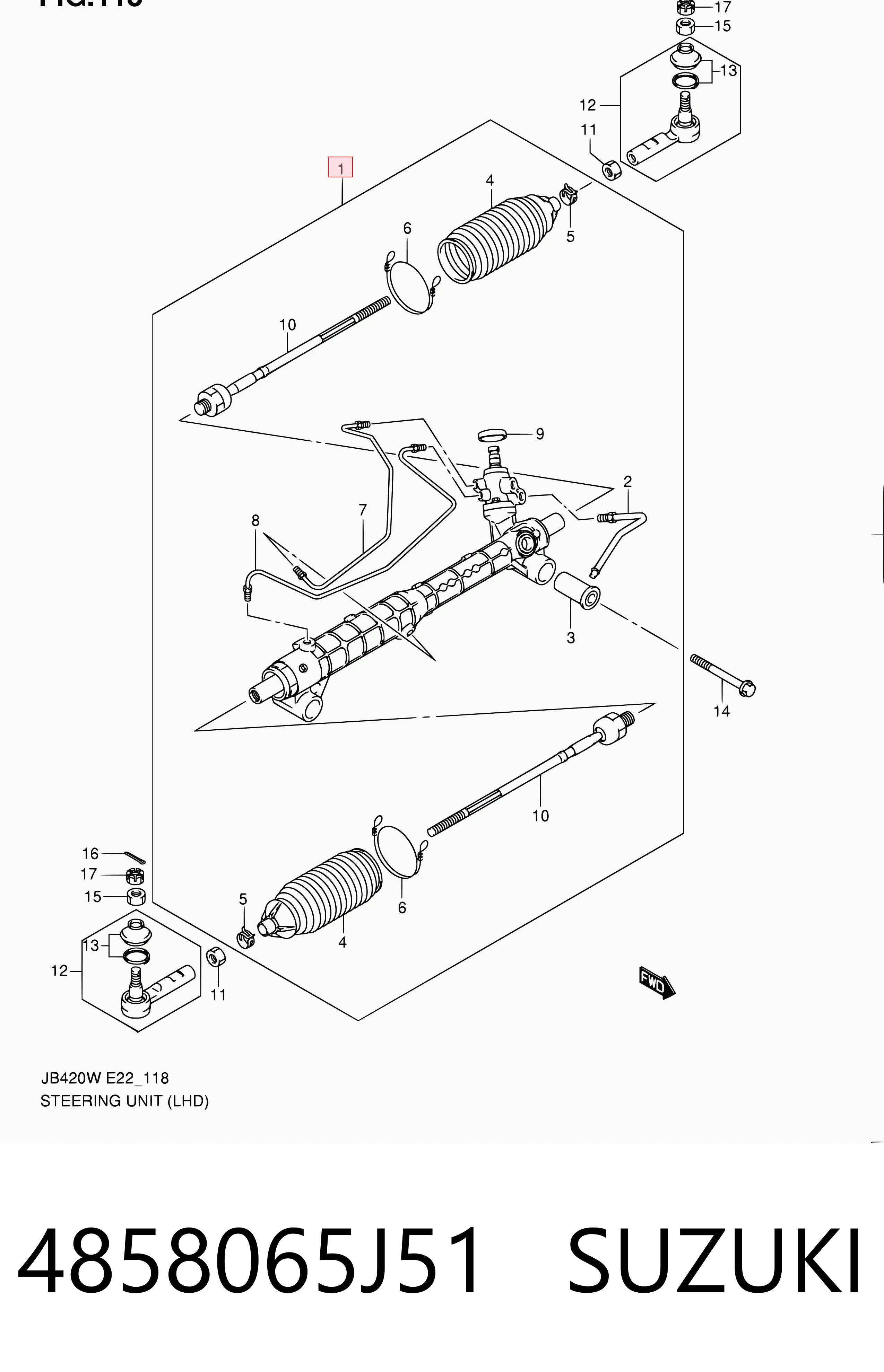 4858065J51 Suzuki Cremalheira da direção