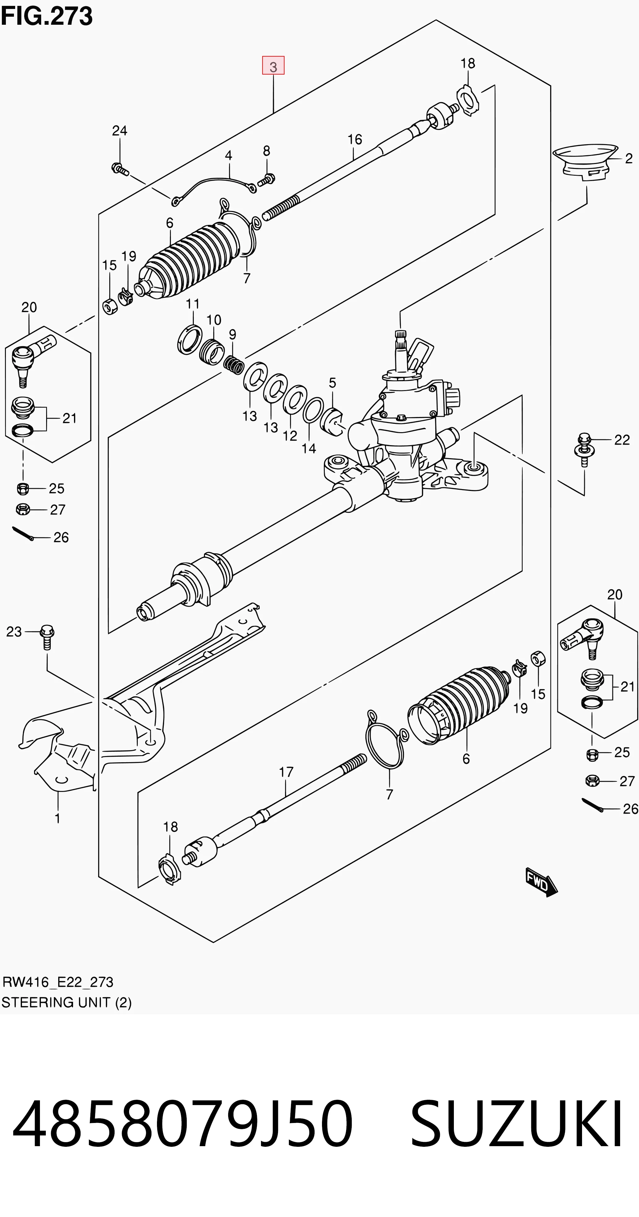 4858079J50 Suzuki Cremalheira da direção