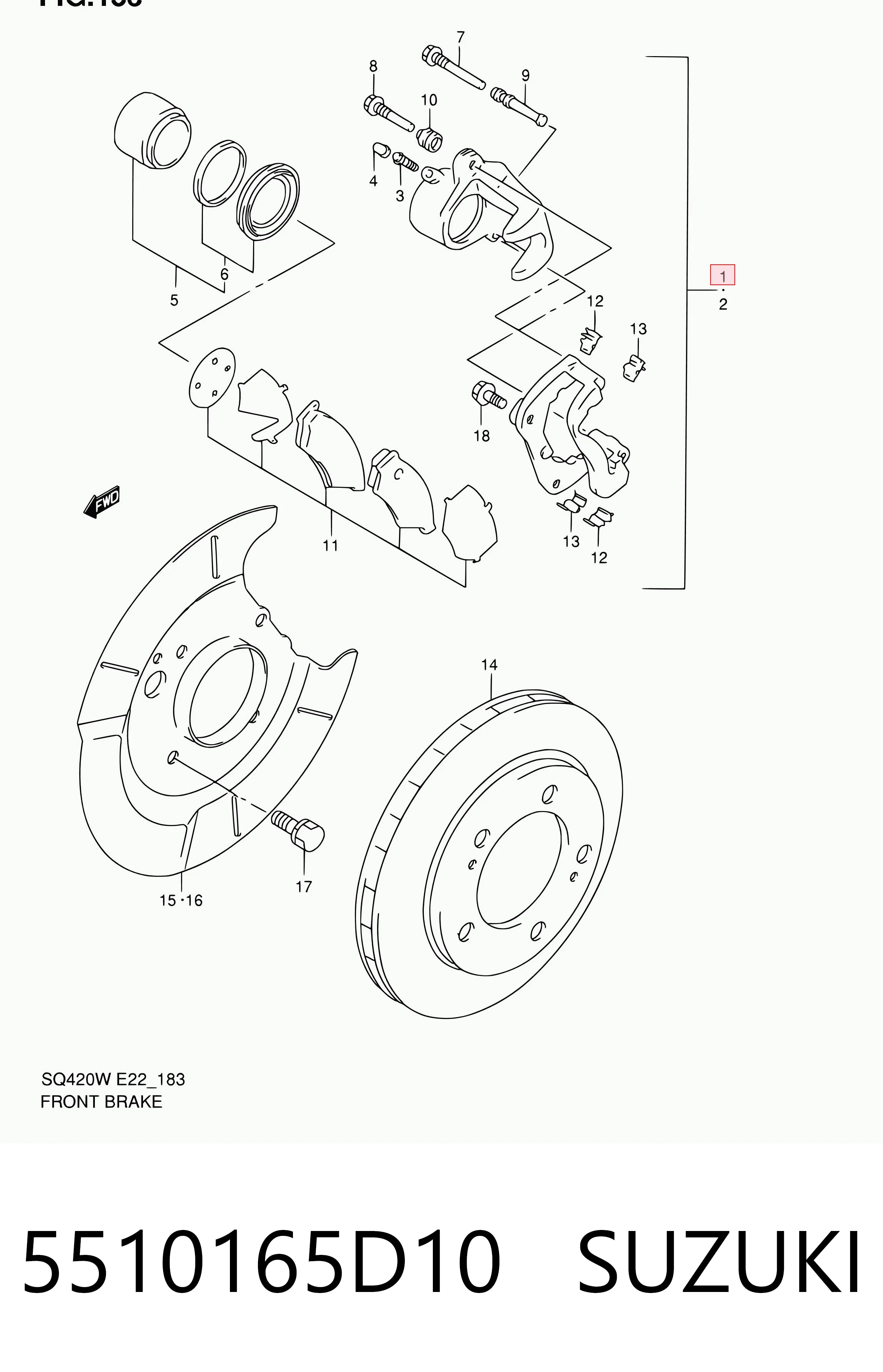 5510165D10 Suzuki Suporte do freio dianteiro direito