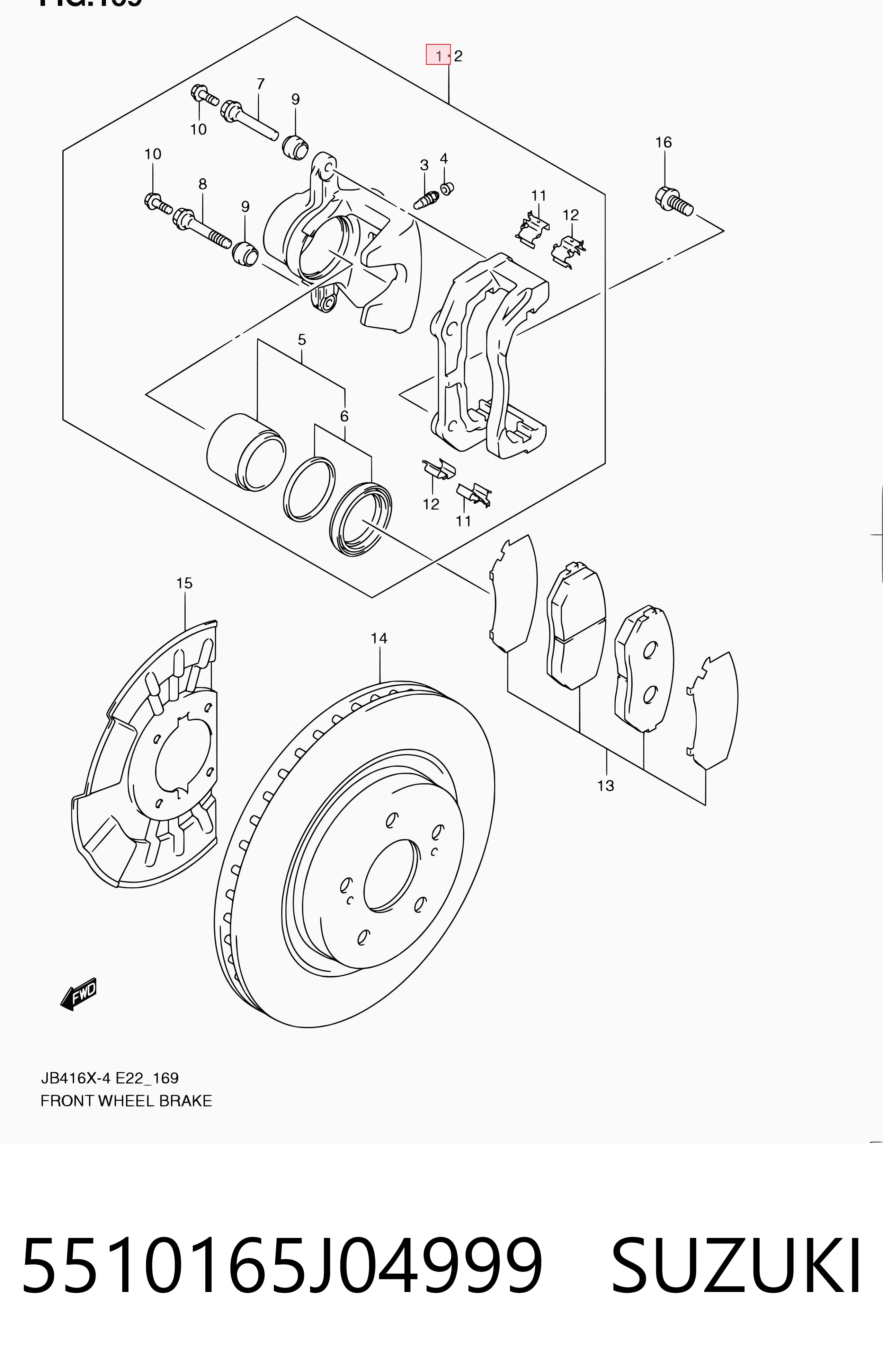5510165J04999 Suzuki Suporte do freio dianteiro direito