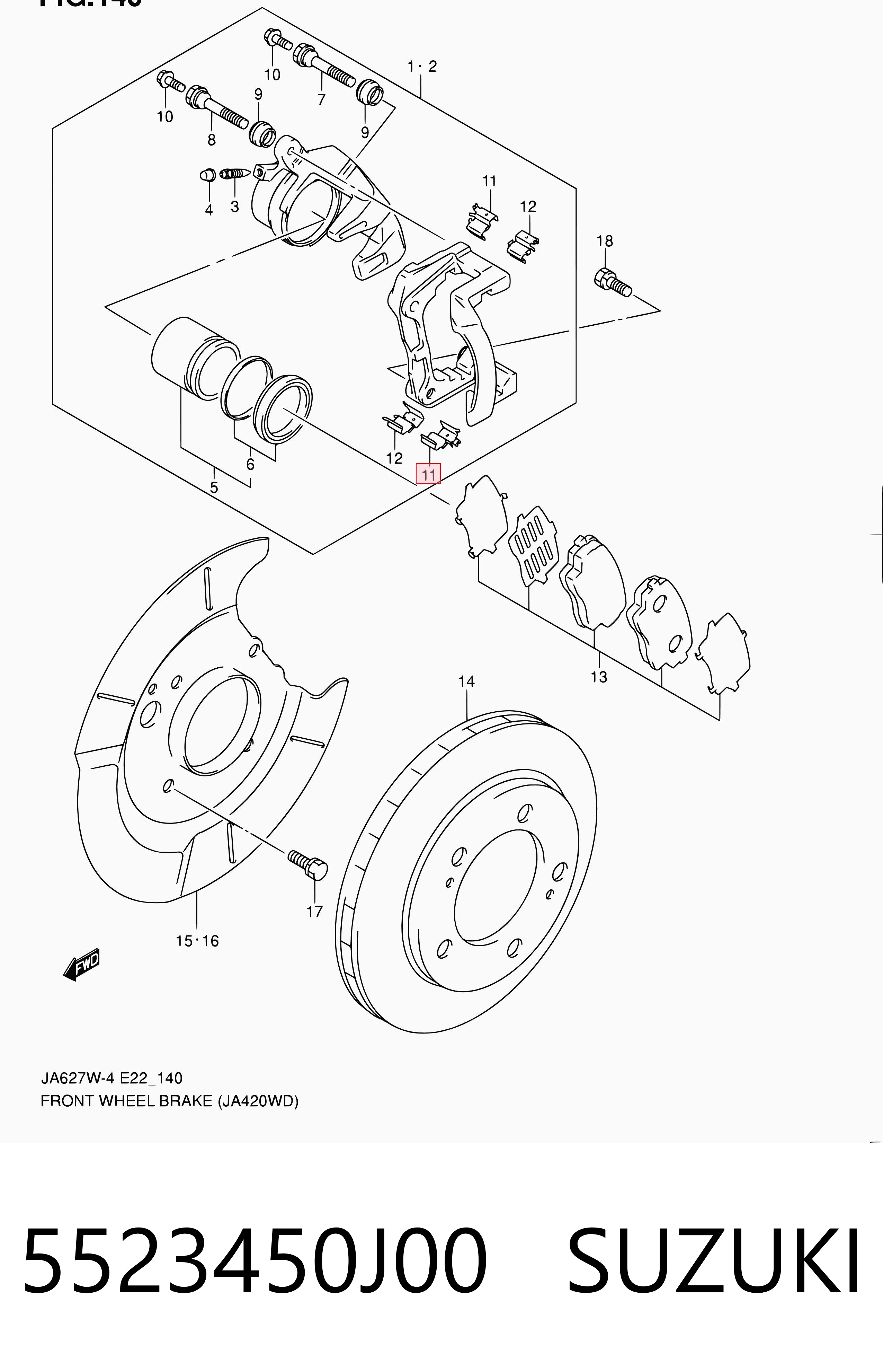 5523450J00 Suzuki Kit de molas de fixação de sapatas de disco dianteiras