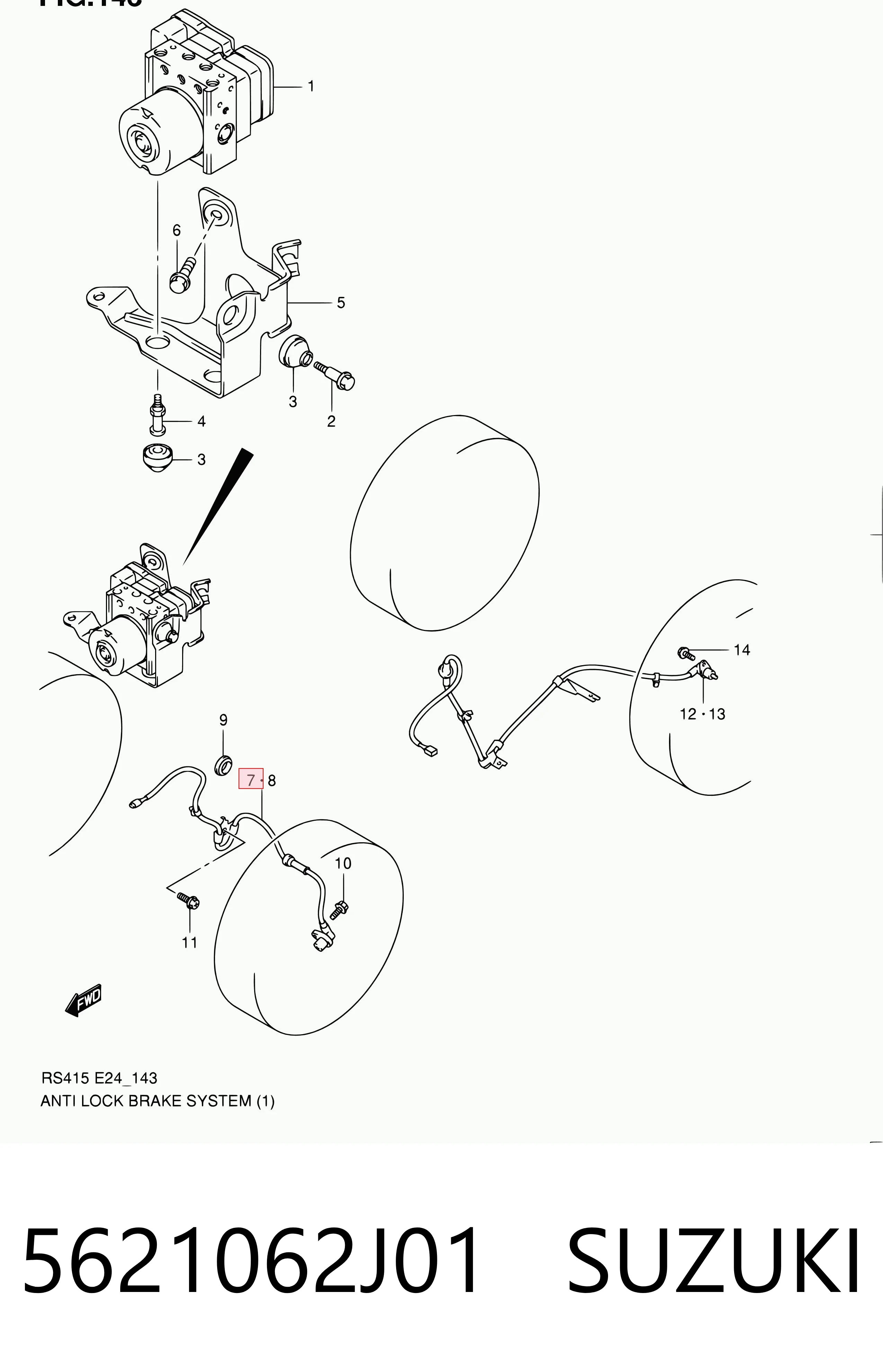 5621062J01 Suzuki Sensor ABS dianteiro direito
