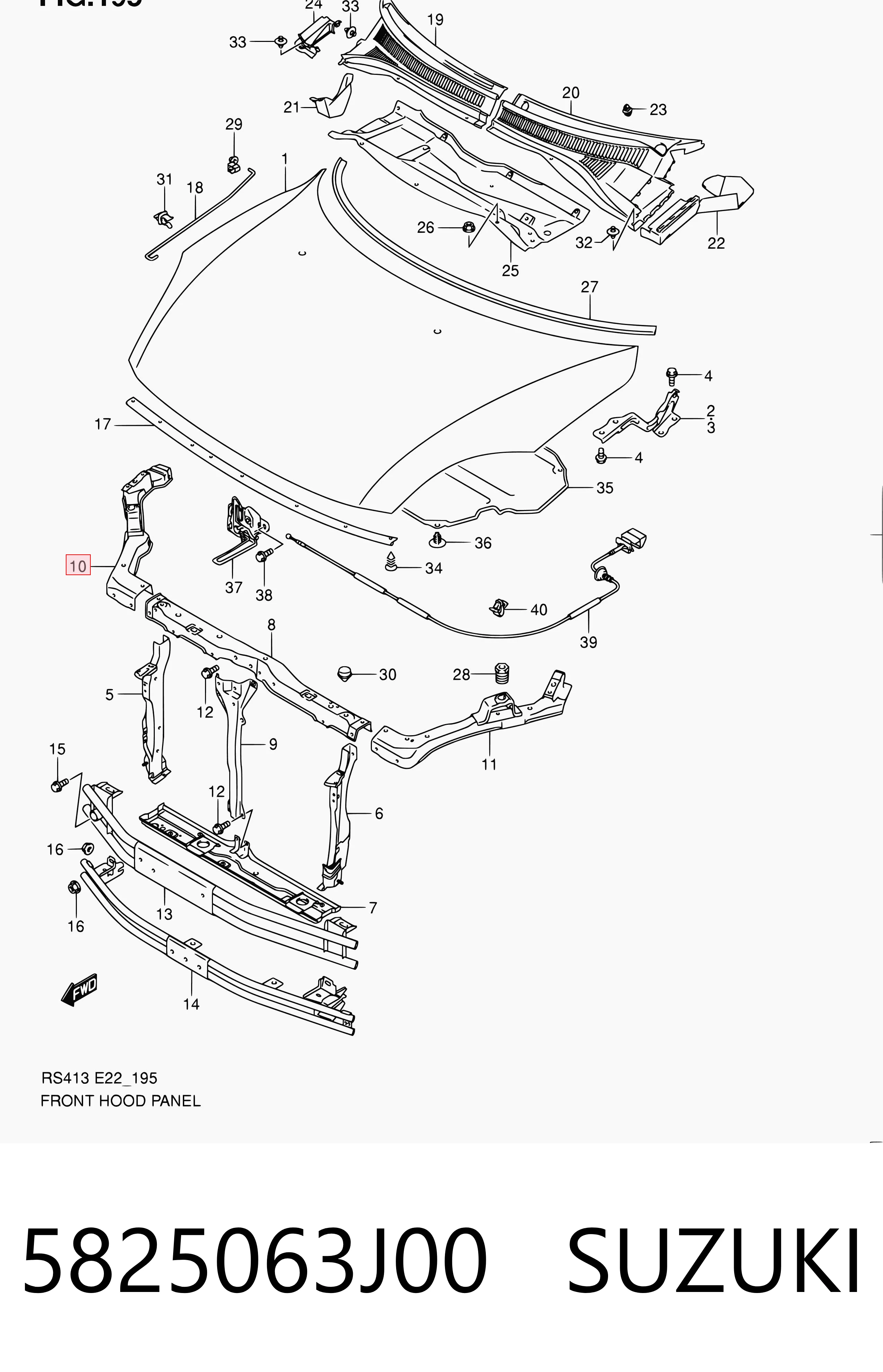 5825063J00 Suzuki Suporte direito do radiador (painel de montagem de fixação das luzes)
