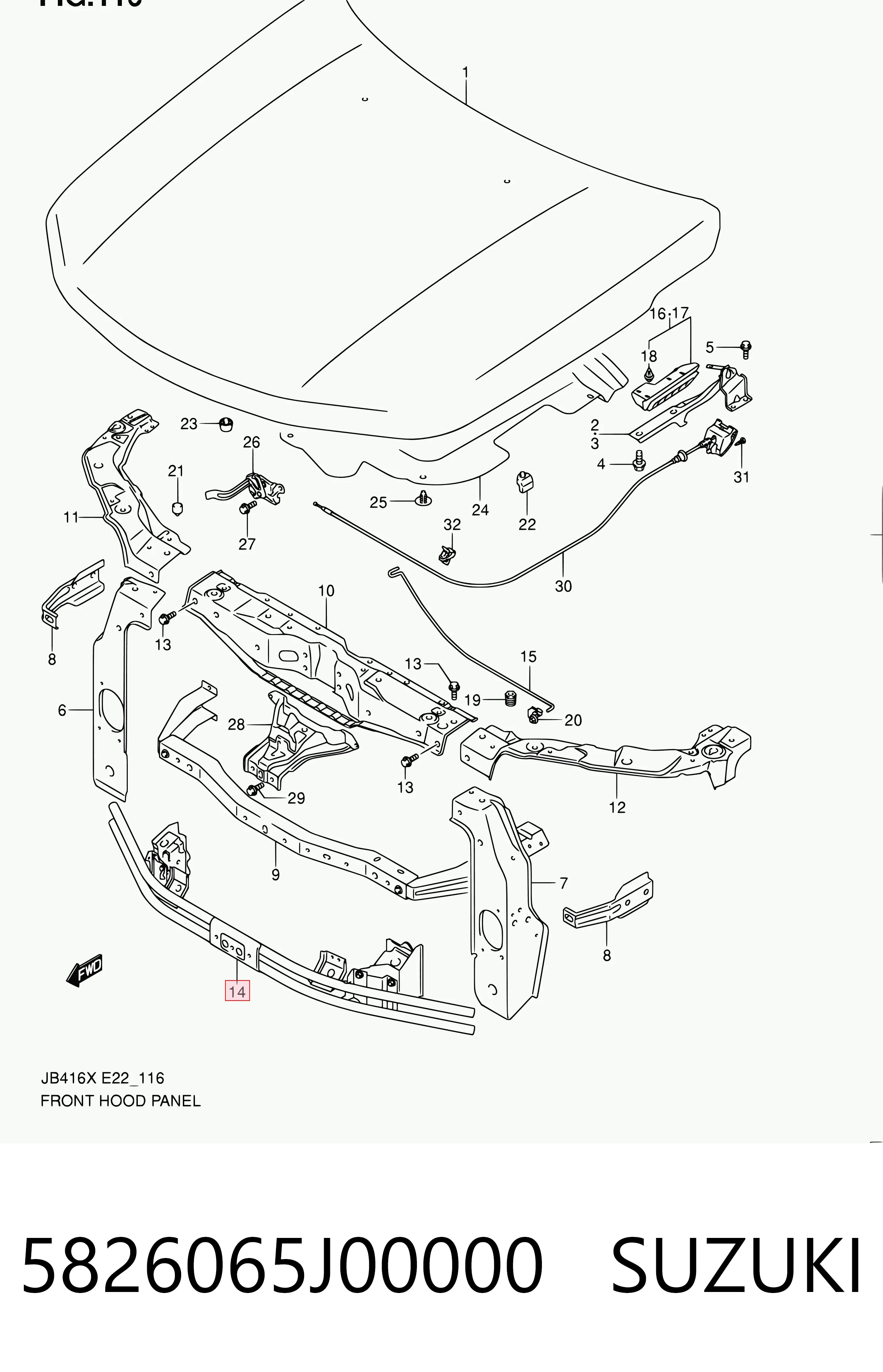 Reforçador do pára-choque dianteiro Suzuki Grand Vitara SUV (JB) (2005 - 2026) 