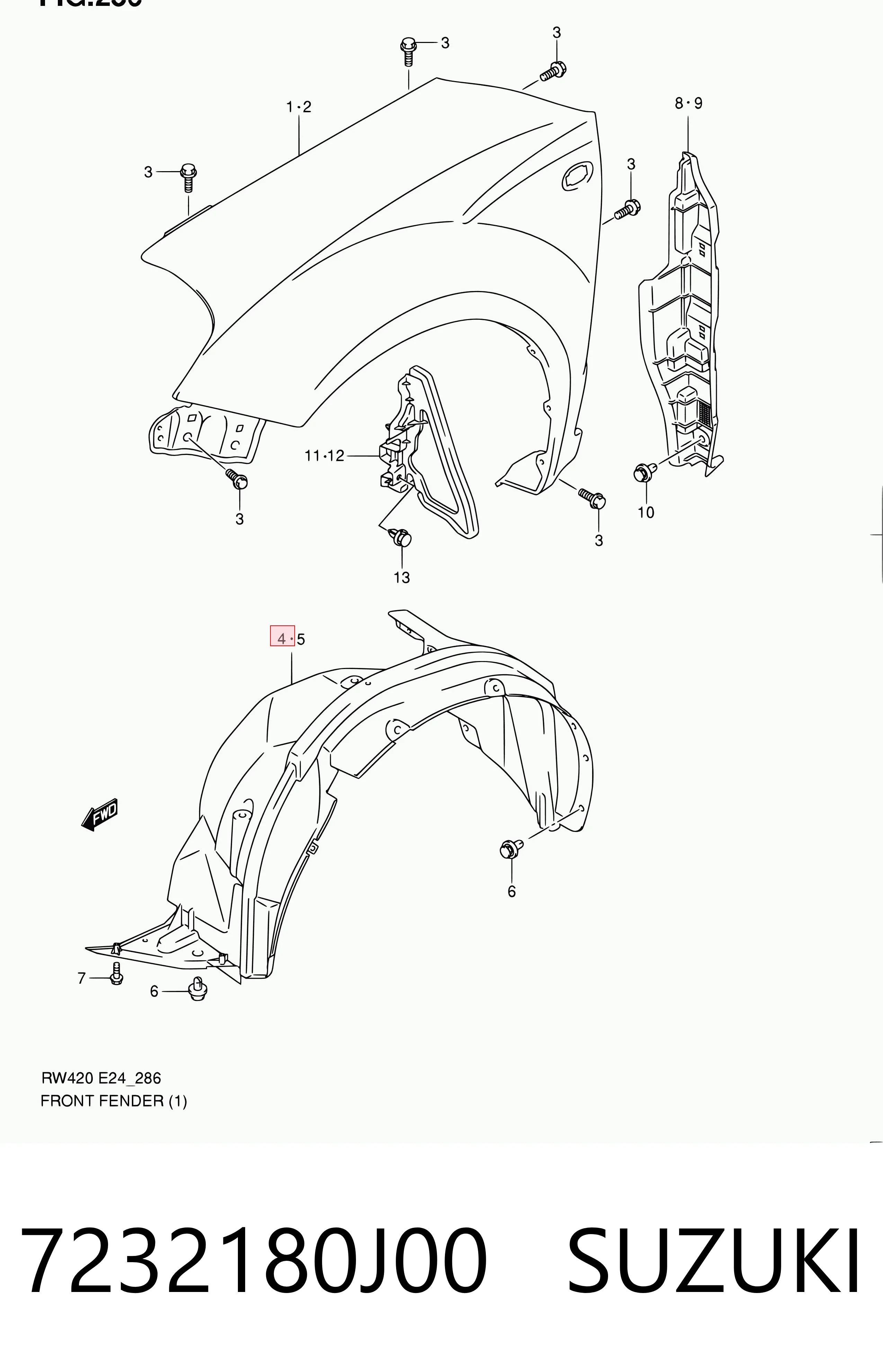  Guarda-barras direito do pára-lama dianteiro Suzuki SX4 hatchback (GY) (2006 - 2026) 