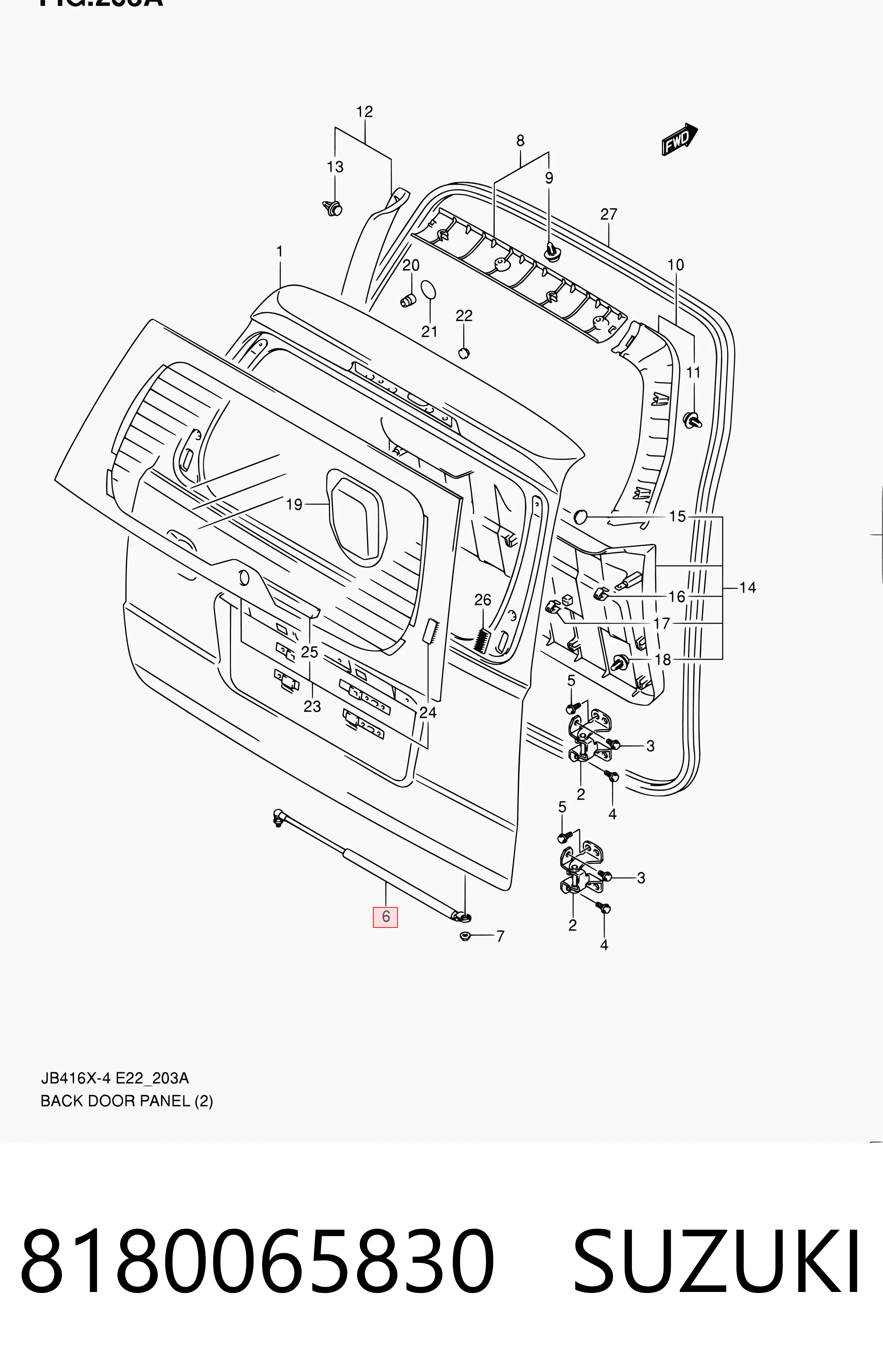 8180065830 Suzuki Amortecedor de tampa de porta-malas (de 3ª/5ª porta traseira)