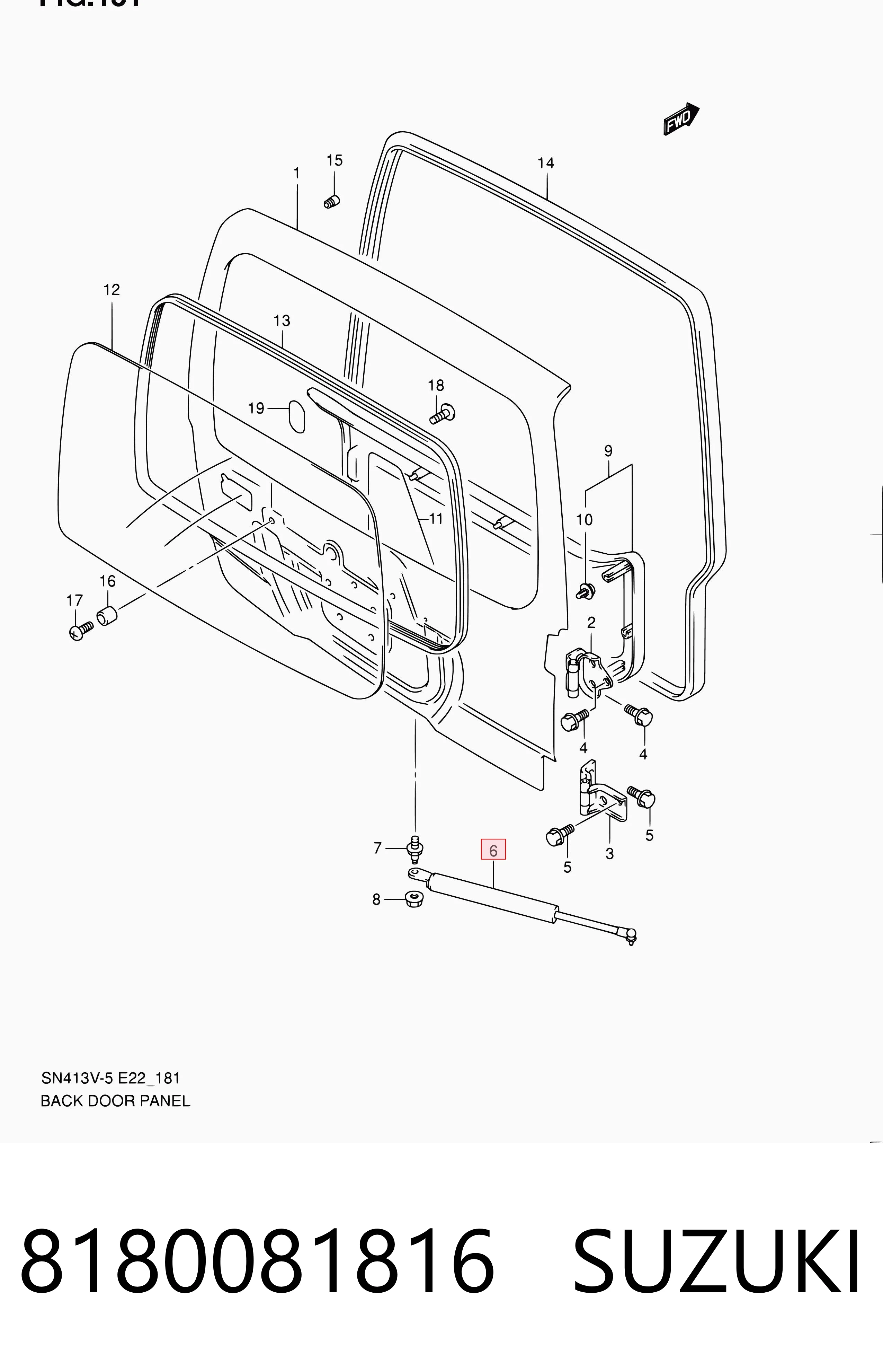 8180081816 Suzuki Amortecedor de tampa de porta-malas (de 3ª/5ª porta traseira)