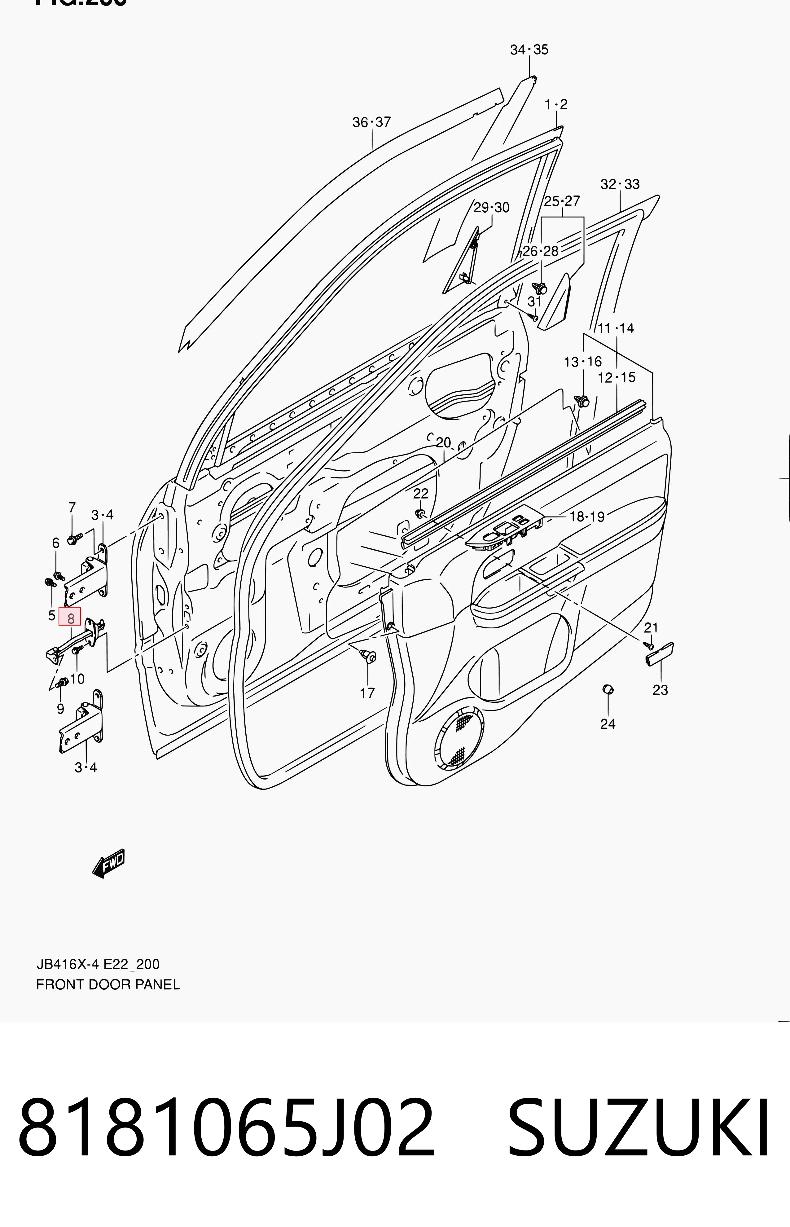 8181065J02 Suzuki Limitador dianteiro de abertura de porta
