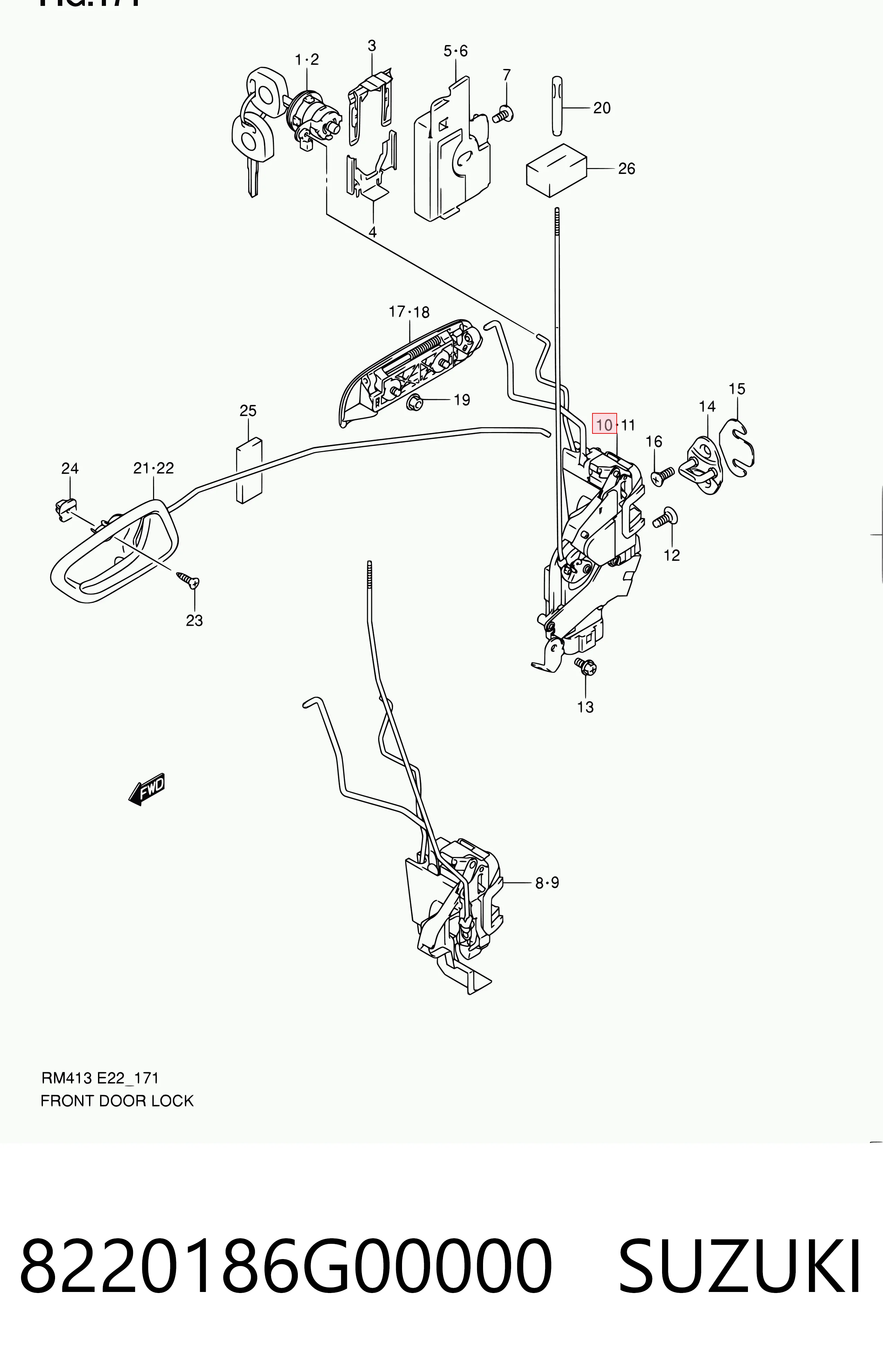 Fecho da porta dianteira esquerda para Suzuki Ignis II FH