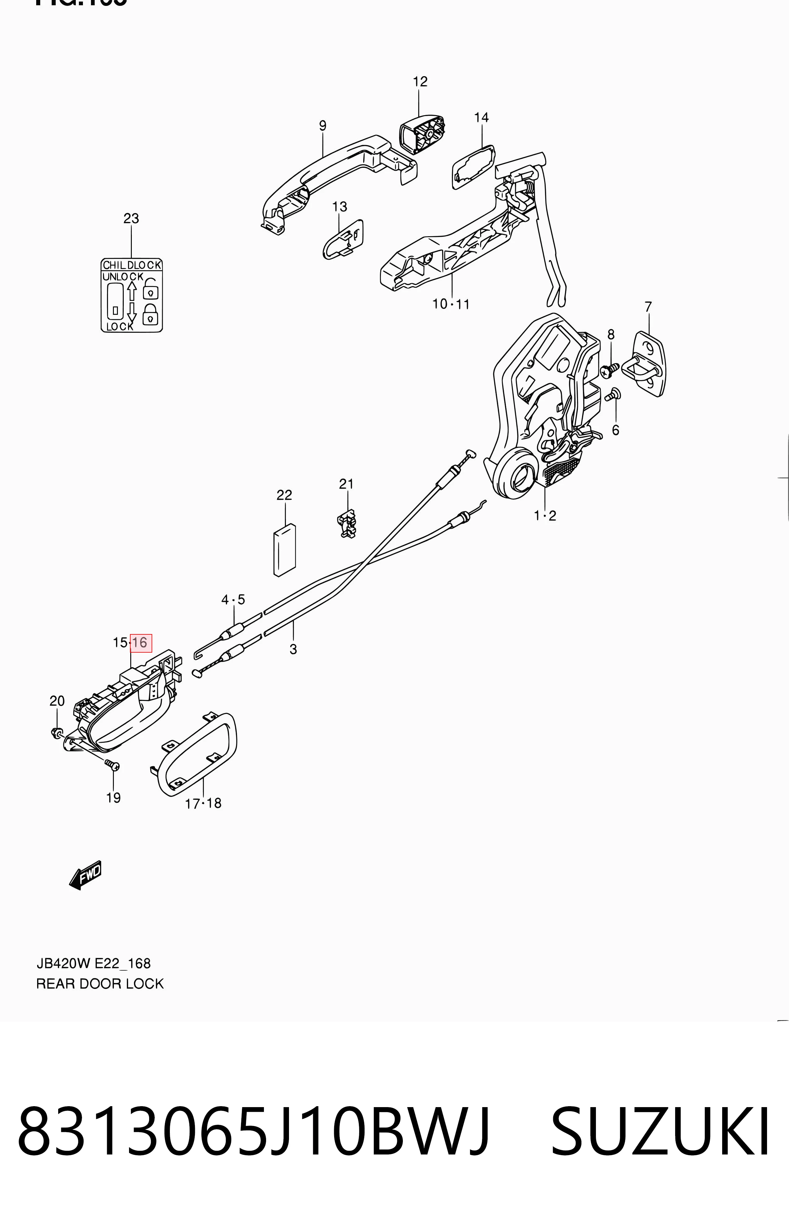8313065J10BWJ Suzuki Maçaneta interna dianteira/traseira da porta esquerda