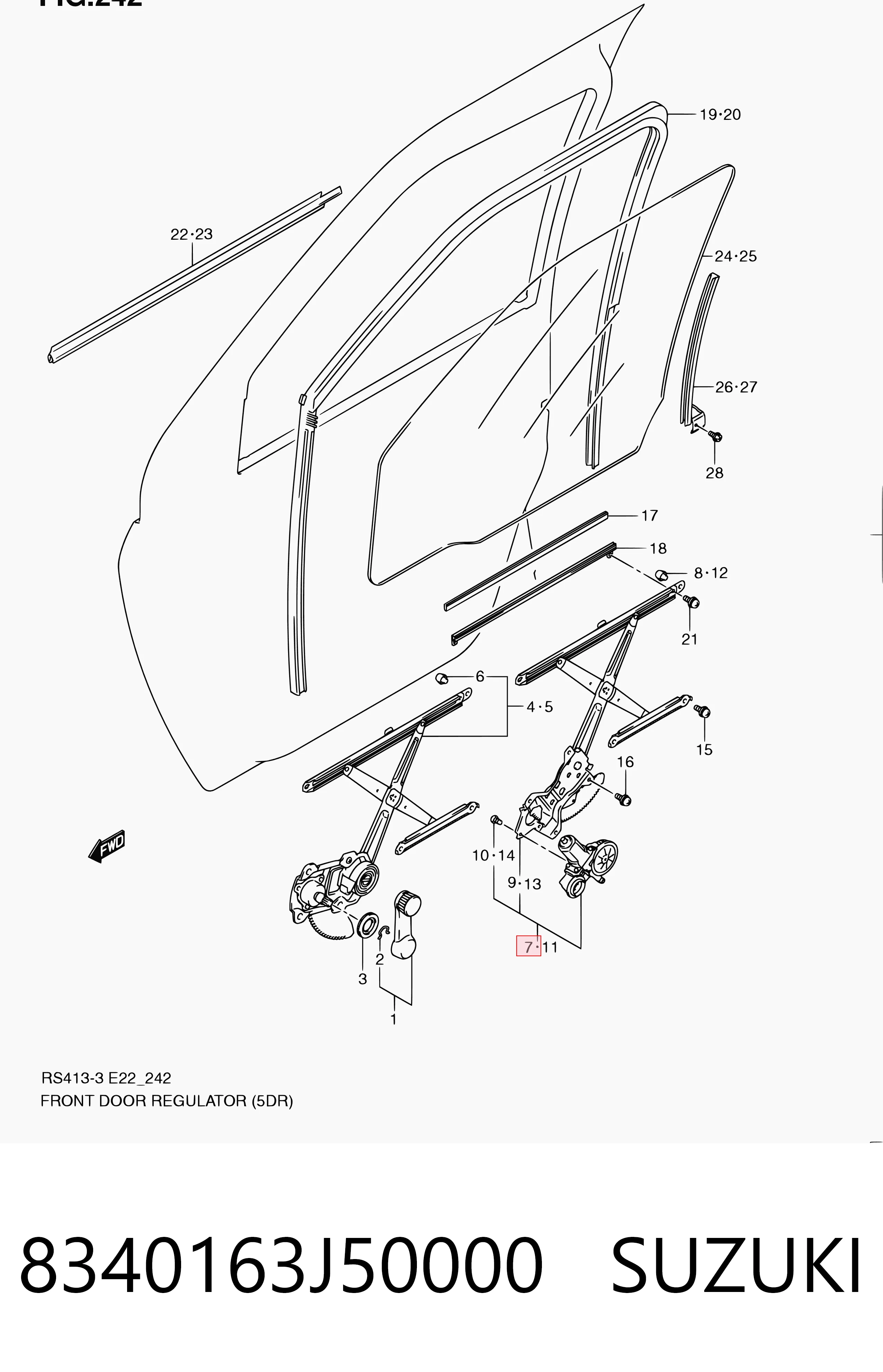 Mecanismo de acionamento de vidro da porta dianteira direita Suzuki Swift III hatchback (RS) (2005 - 2011) III