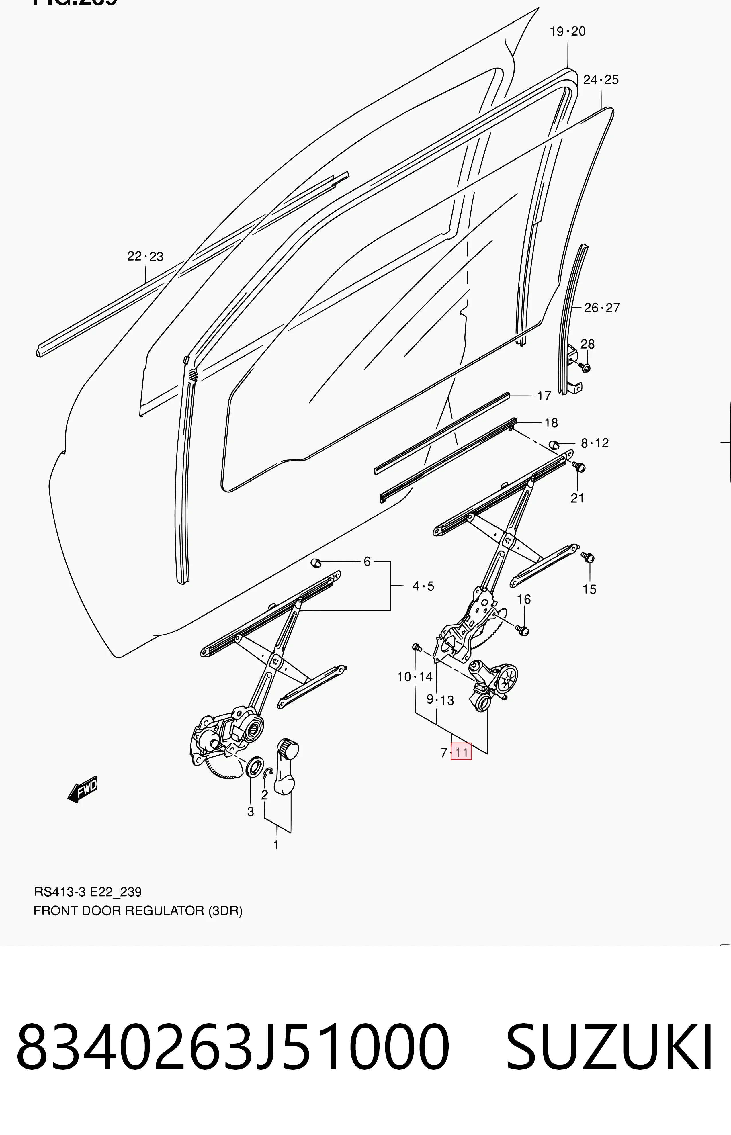 Mecanismo de acionamento de vidro da porta dianteira esquerda Suzuki Swift III RS