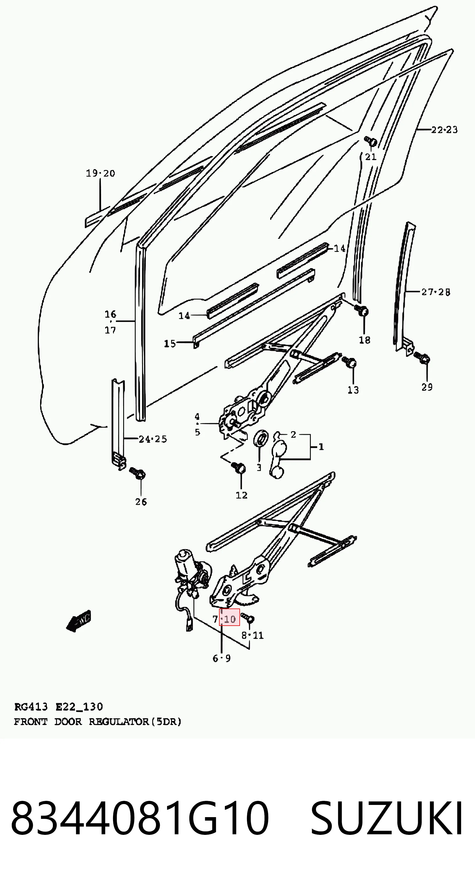 Mecanismo de acionamento de vidro da porta dianteira esquerda Suzuki Swift II EA ao melhor preço