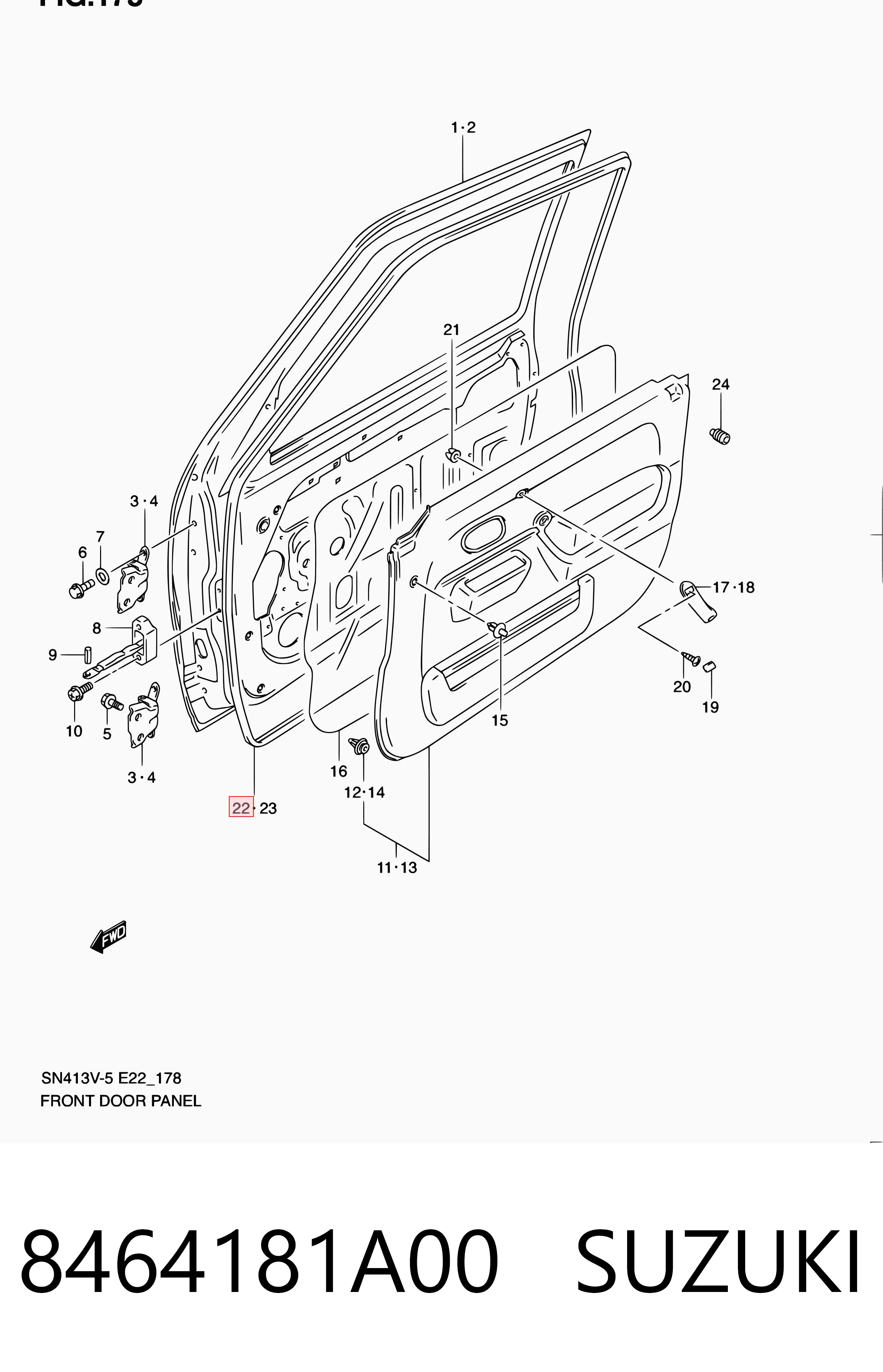 8464181A00 Suzuki Compactador da porta dianteira direita (na porta)