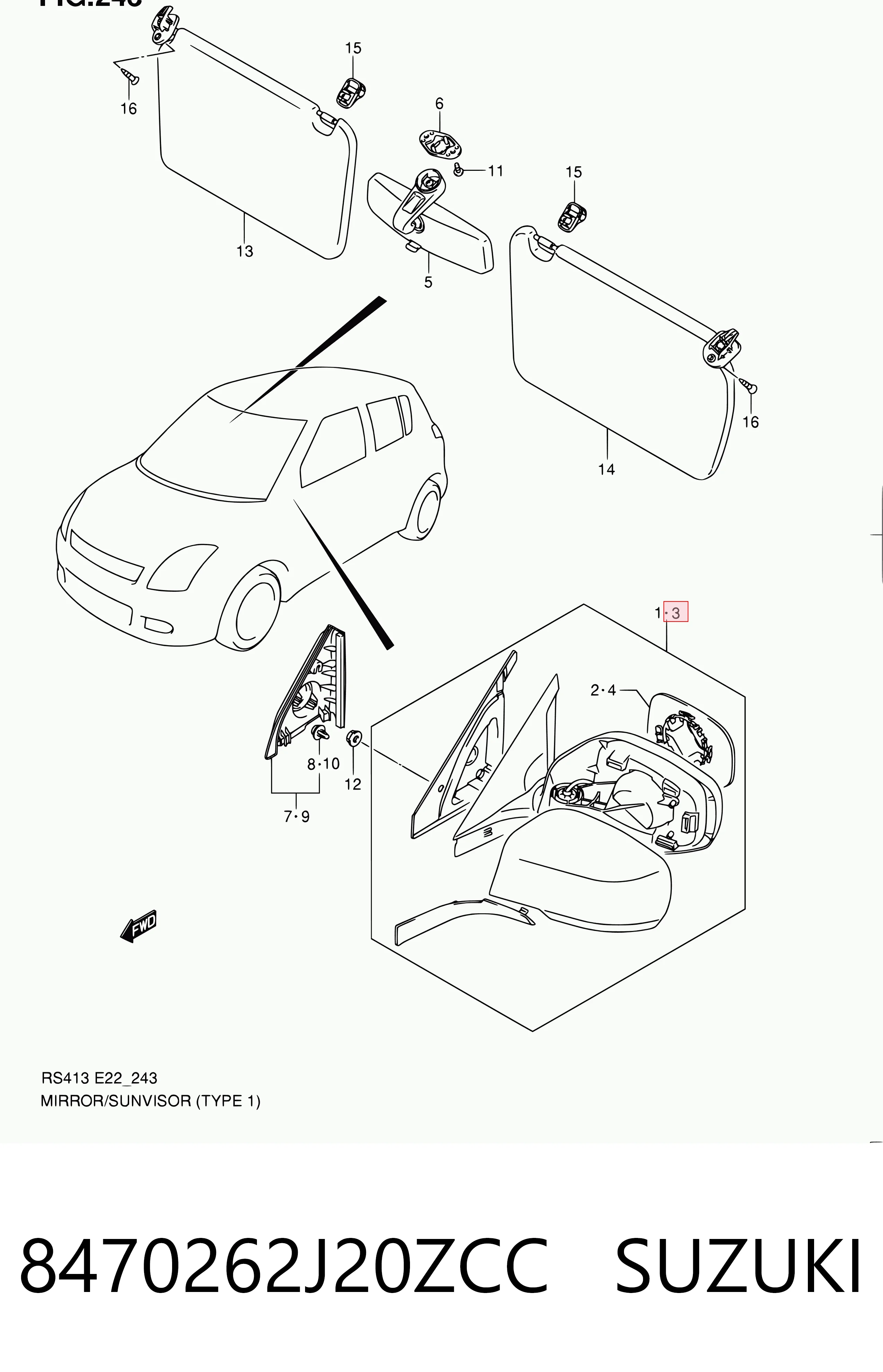 Espelho de retrovisão esquerdo para Suzuki Swift IV MZ, EZ