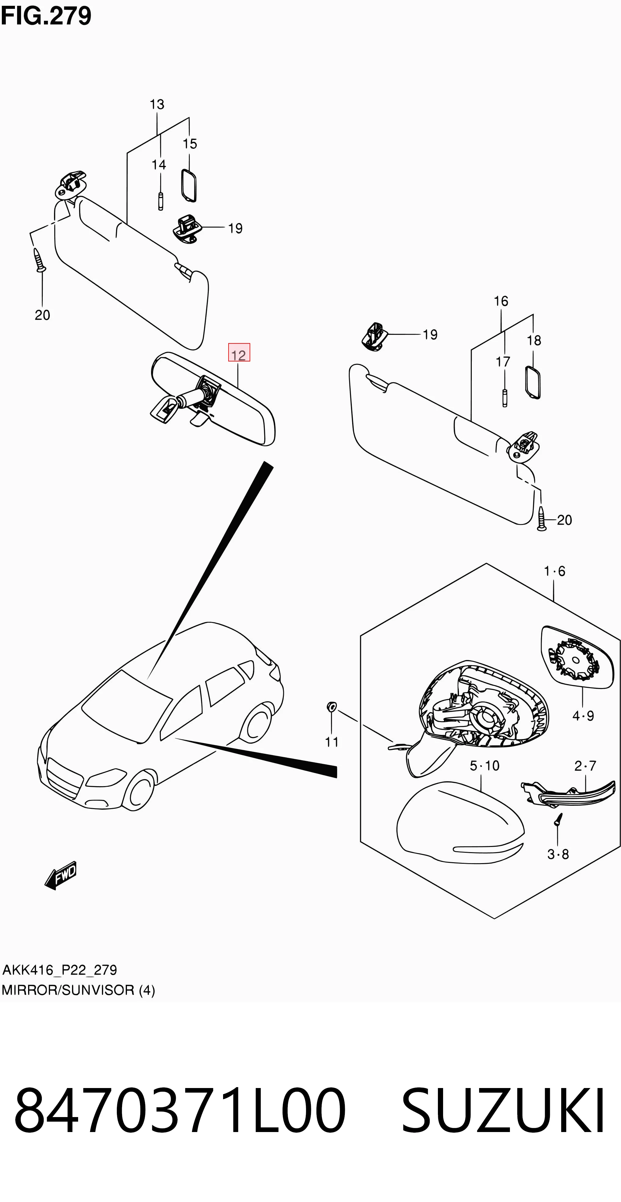 Espelho de salão interno para Suzuki Vitara  LY