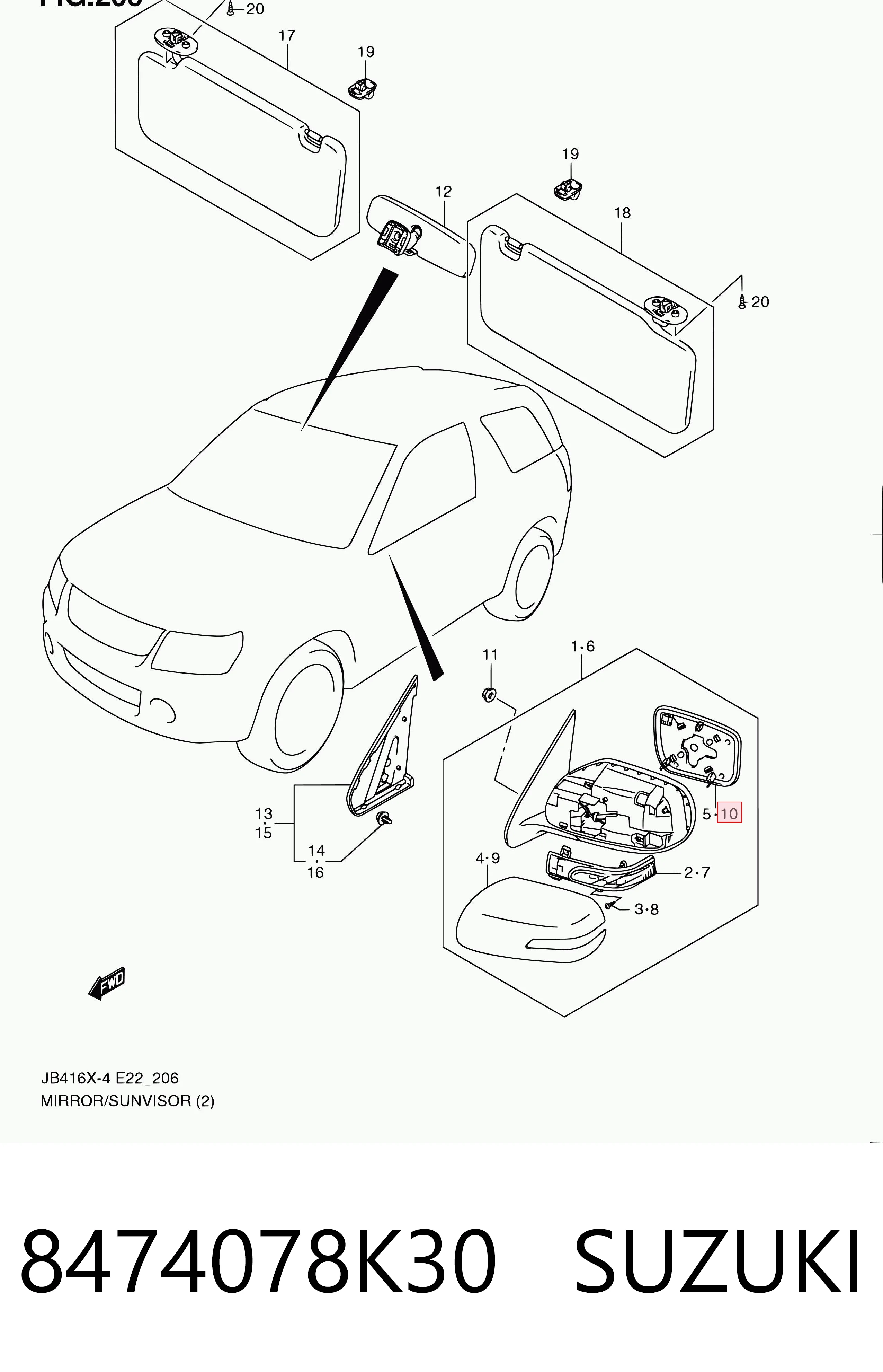 8474078K30 Suzuki Elemento espelhado do espelho de retrovisão esquerdo