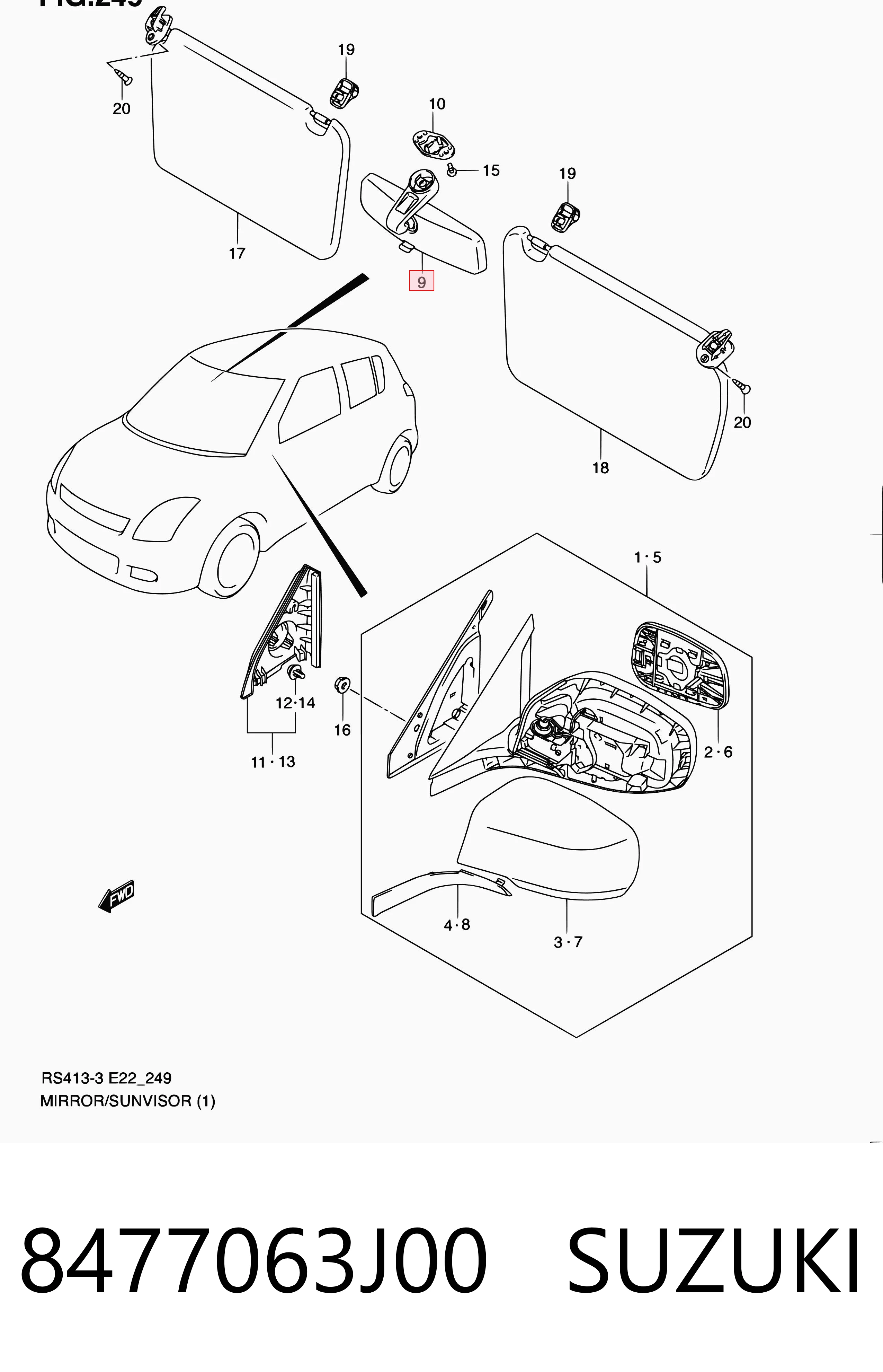  Espelho de salão interno Suzuki Swift III hatchback (RS) (2005 - 2011) III