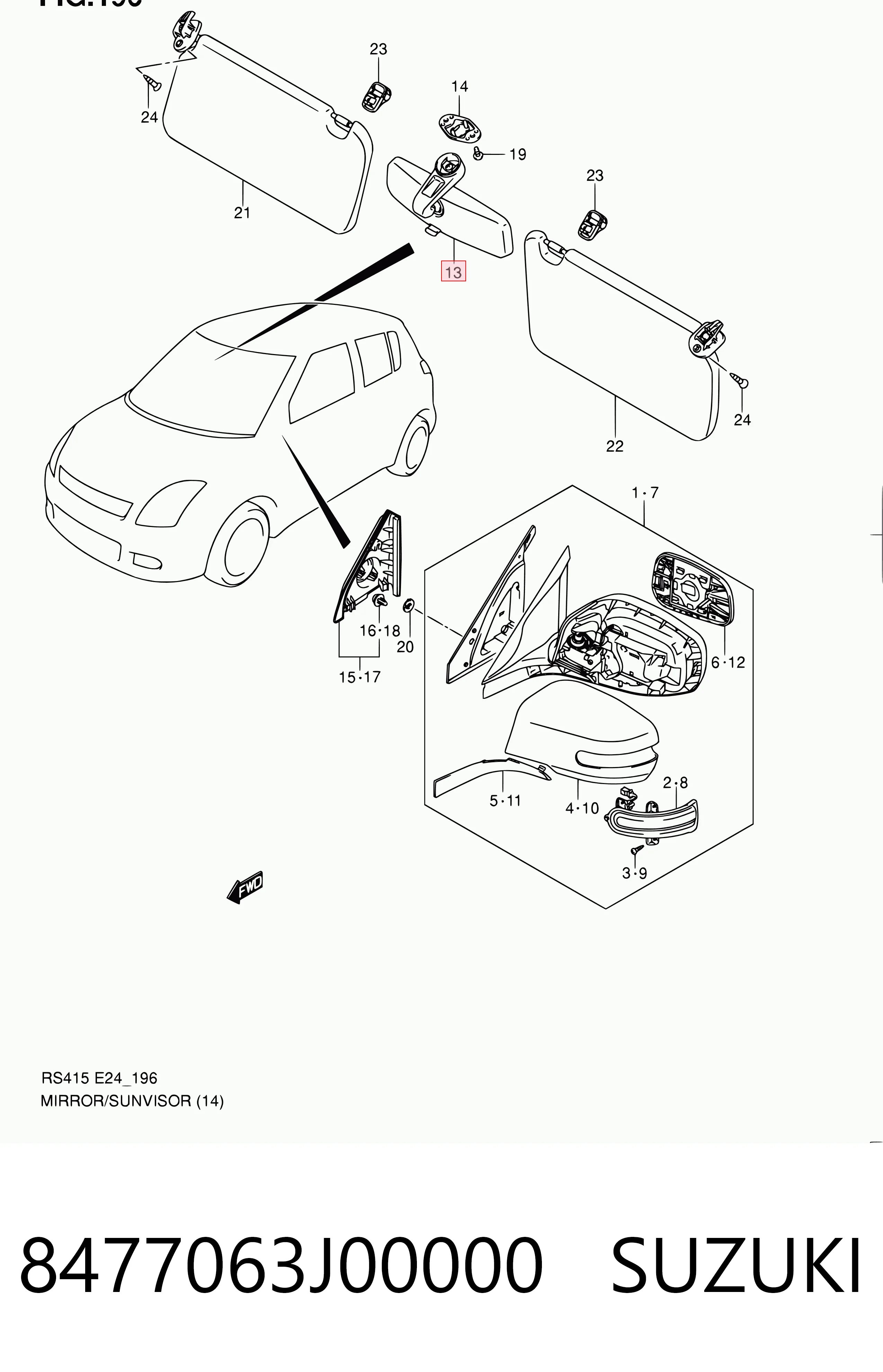 Espelho de salão interno para Suzuki Swift III RS