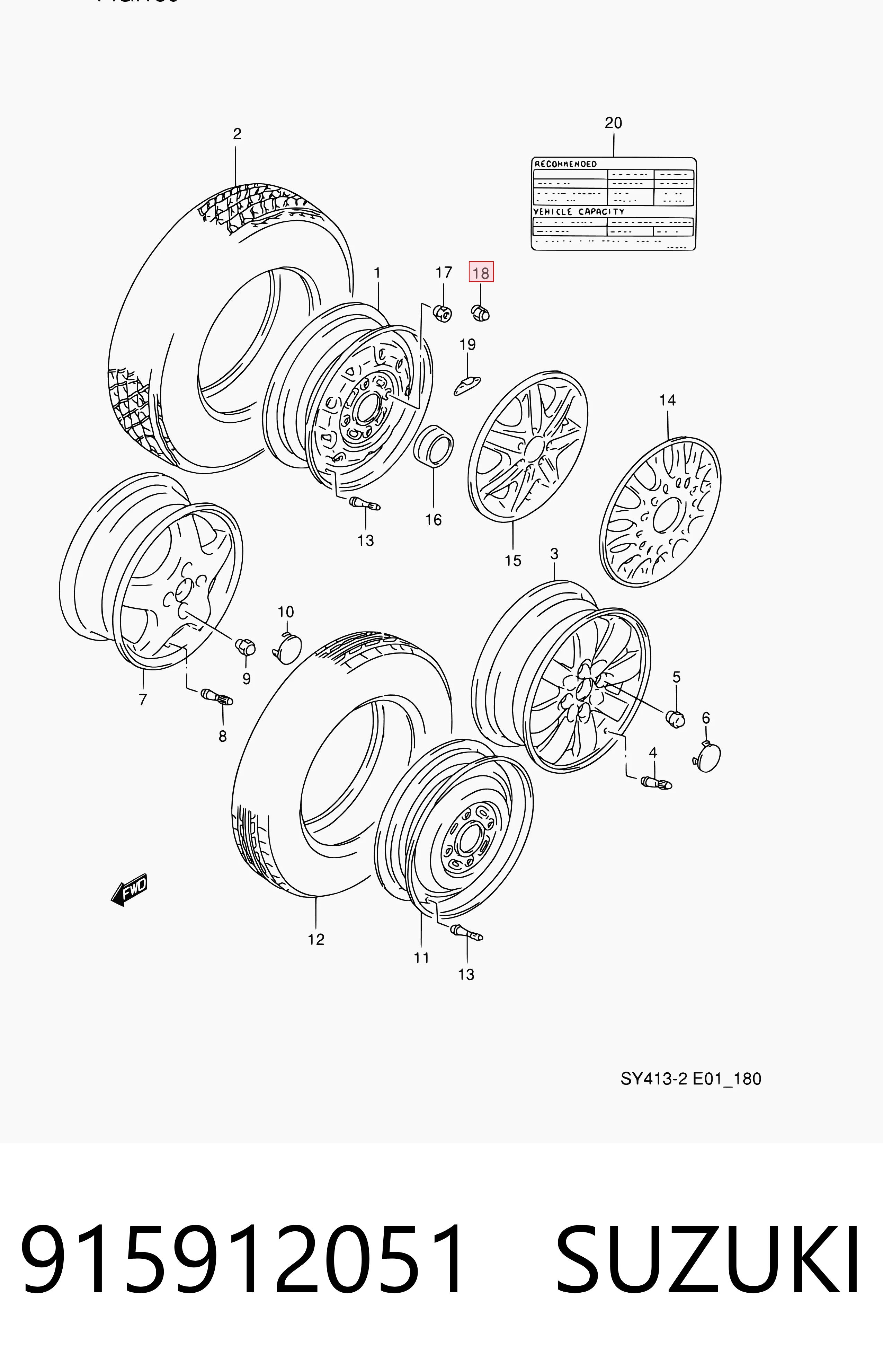 Porca de roda para Suzuki Swift II AH, AJ