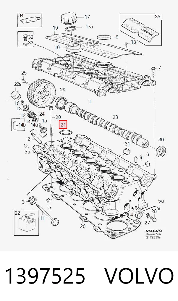 1397525 Volvo Vedante da tampa de válvulas de motor, anel