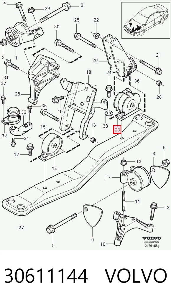 30611144 Volvo Coxim (suporte) traseiro de motor