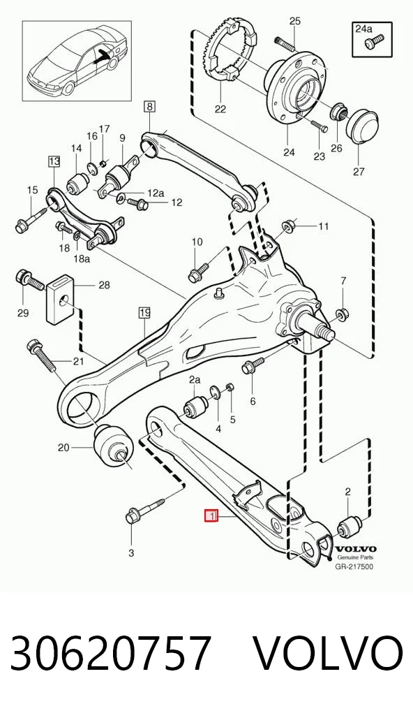 30620757 Volvo Braço oscilante inferior direito de suspensão traseira