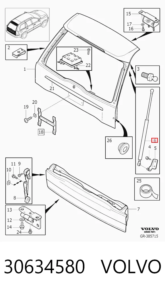 30634580 Volvo Amortecedor de tampa de porta-malas (de 3ª/5ª porta traseira)