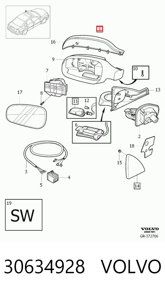 Espelho de retrovisão esquerdo para Volvo S80 I TS, TH, KV