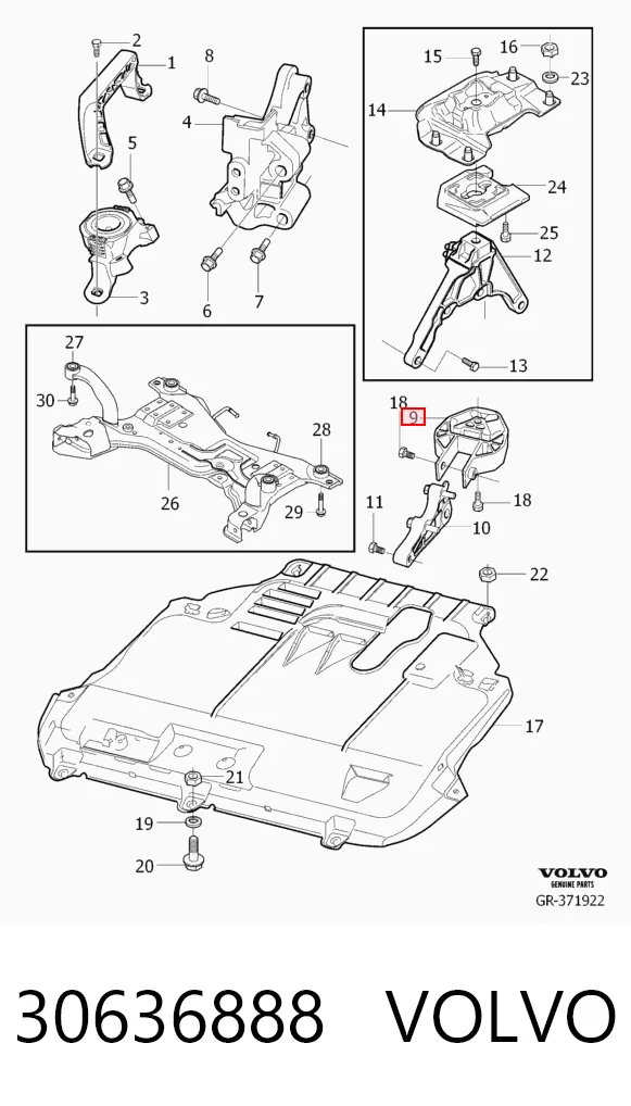 30636888 Volvo Coxim (suporte) traseiro de motor
