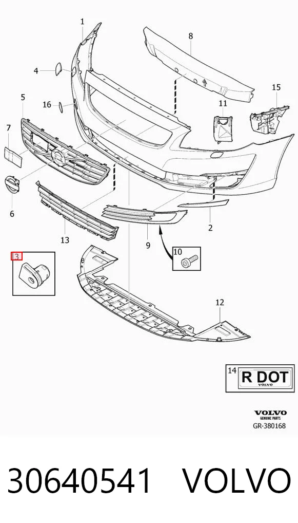 30640541 Volvo Cápsula (prendedor) de fixação do pára-choque dianteiro