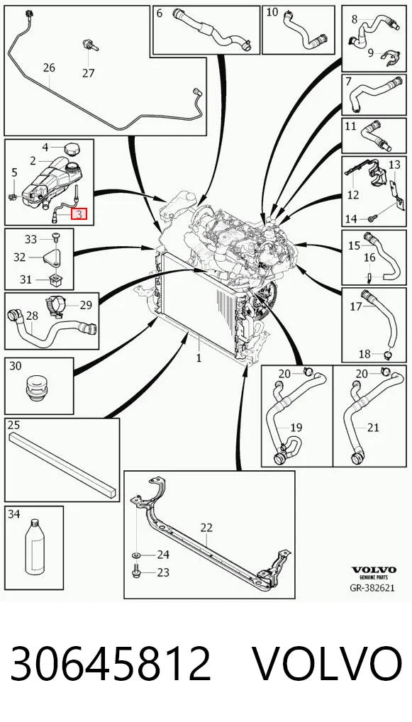 30645812 Volvo Sensor do nível do fluido de esfriamento no tanque