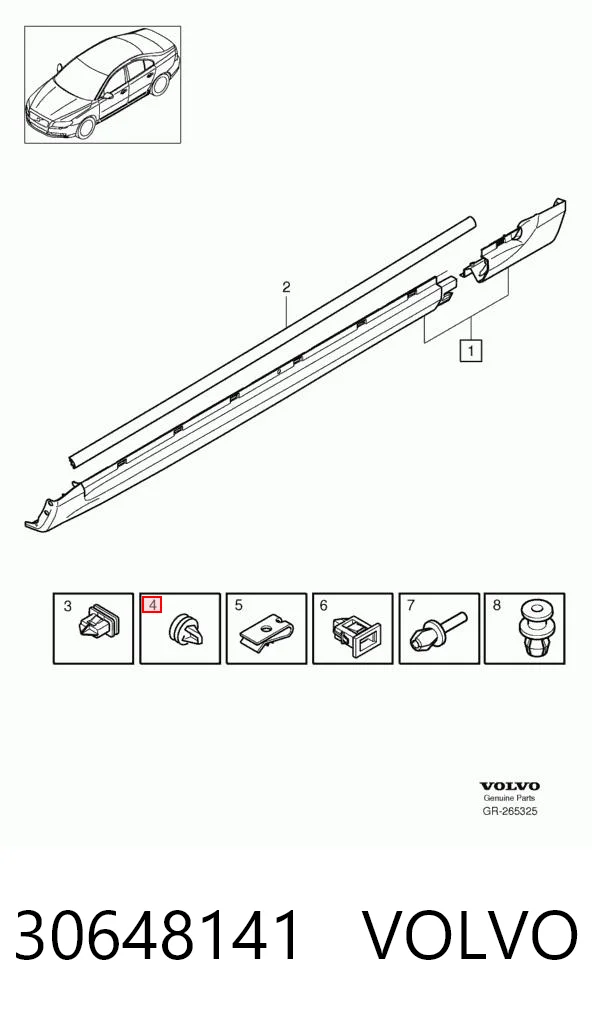 30648141 Volvo Braçadeira (cápsula) de fixação de moldura da porta