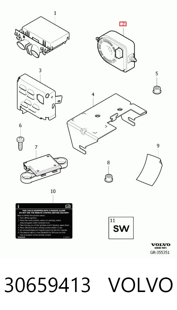 30659413 Volvo Sirene do sistema anti-roubo