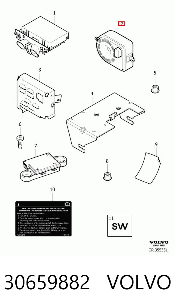 30659882 Volvo Sirene do sistema anti-roubo
