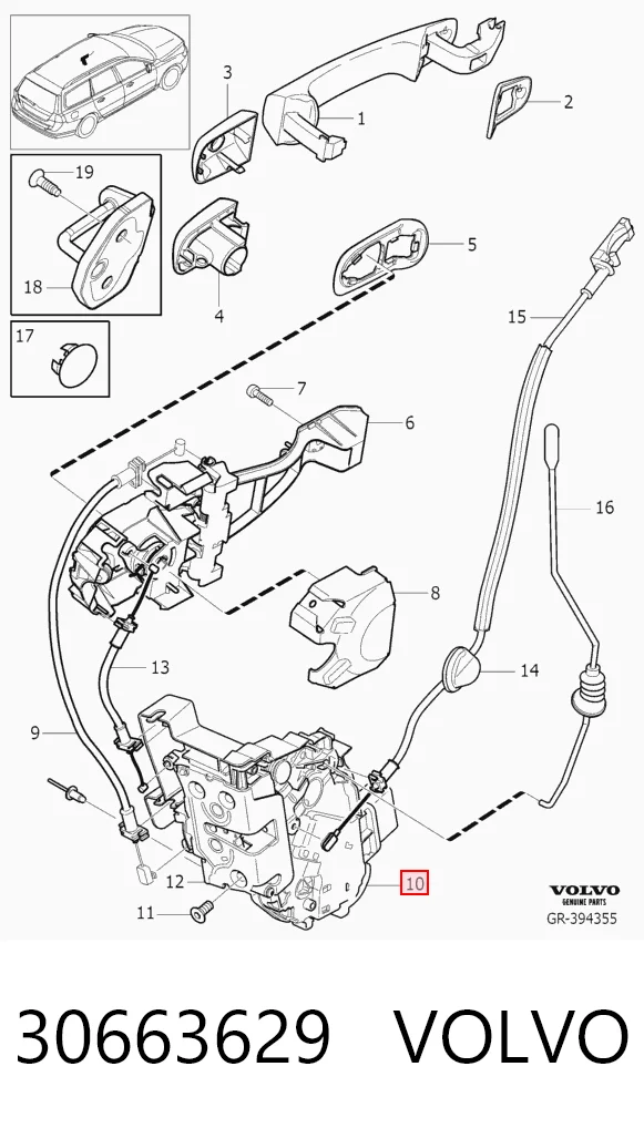 Fecho da porta dianteira esquerda para Volvo V50  MW