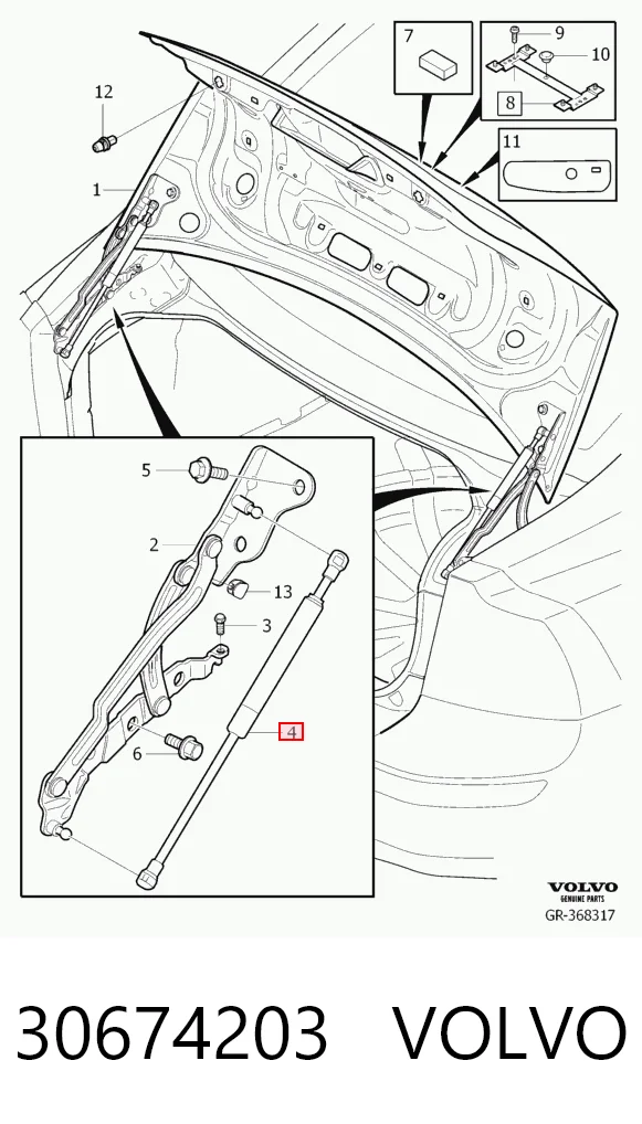 30674203 Volvo Amortecedor de tampa de porta-malas (de 3ª/5ª porta traseira)