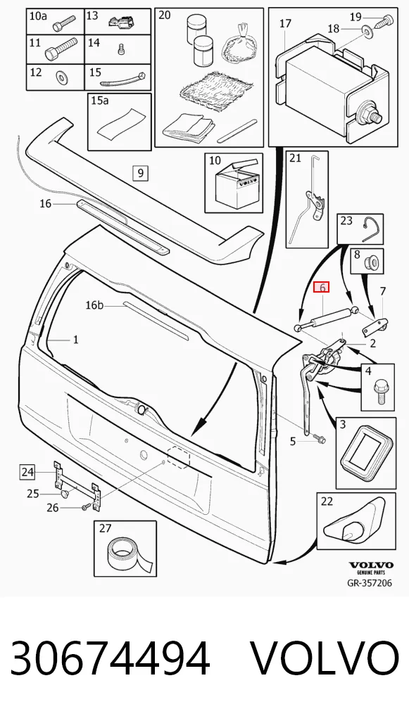 30674494 Volvo Amortecedor de tampa de porta-malas (de 3ª/5ª porta traseira)