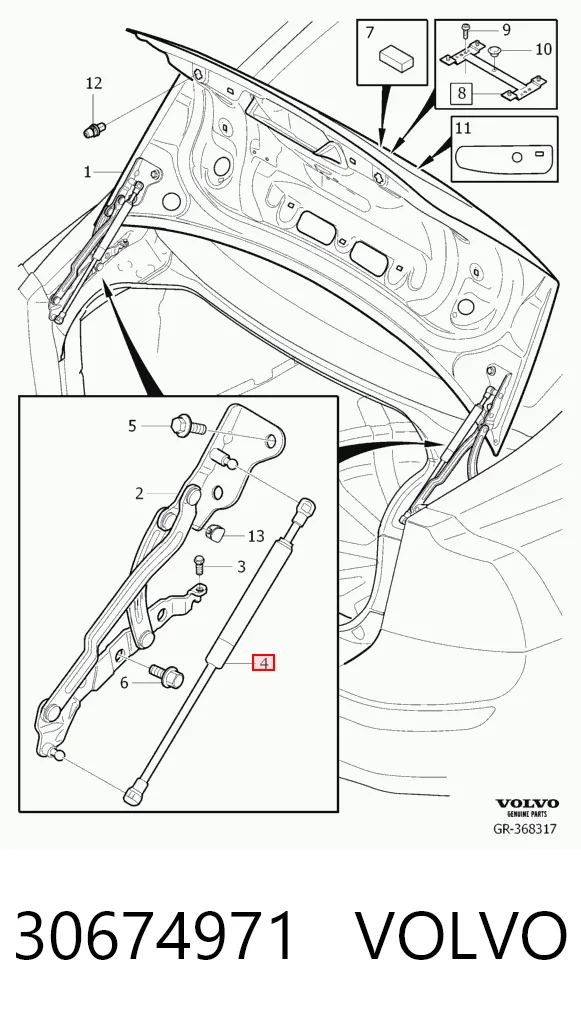 30674971 Volvo Amortecedor de tampa de porta-malas (de 3ª/5ª porta traseira)