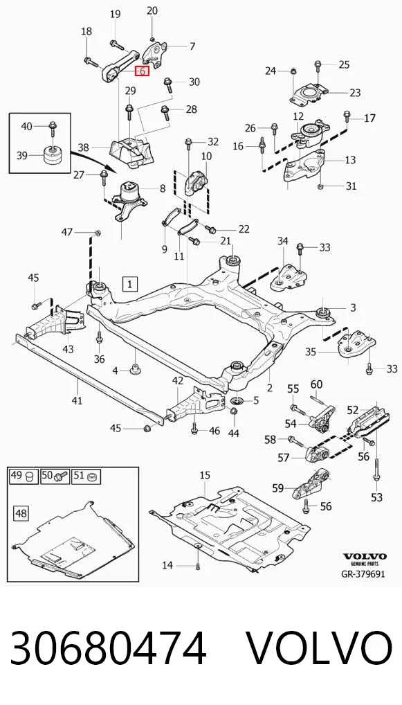 30680474 Volvo Coxim (suporte) direito de motor