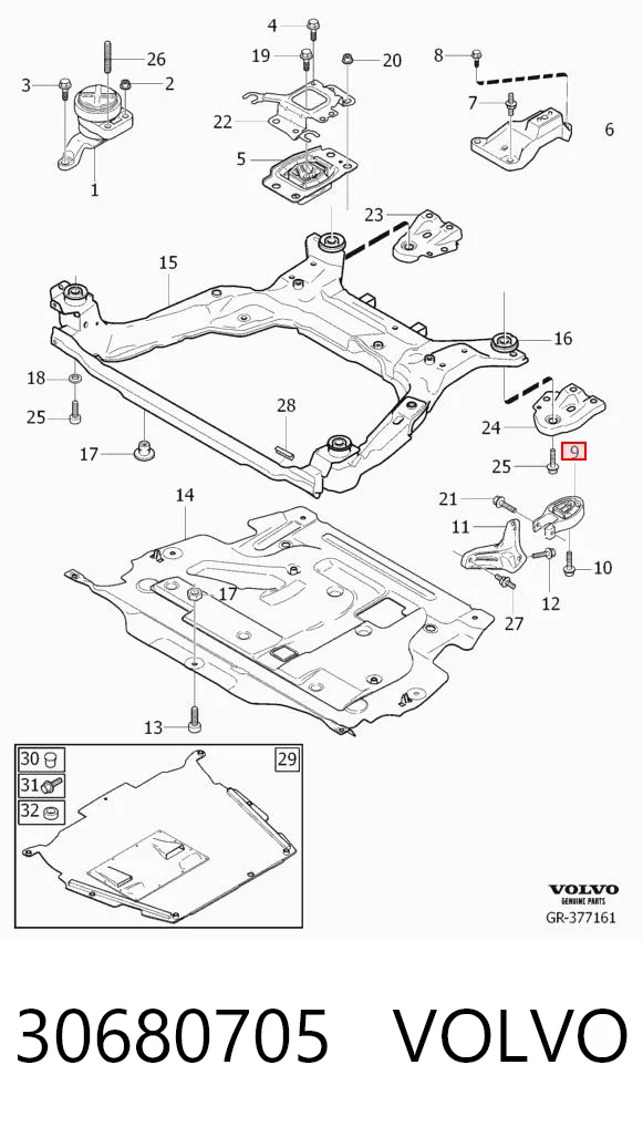 30680705 Volvo Coxim (suporte) traseiro de motor