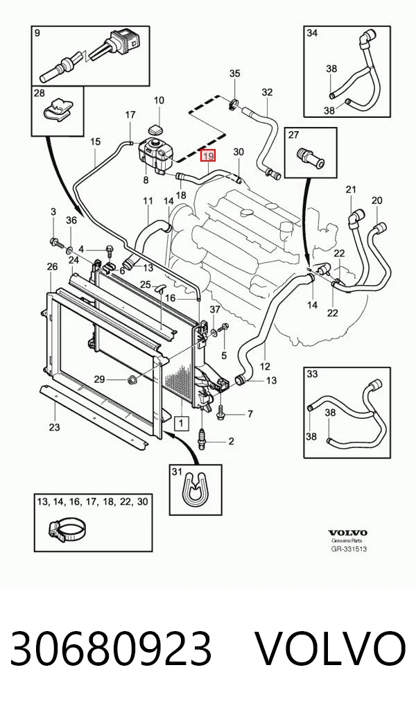 30680923 Volvo Mangueira inferior do tanque de expansão