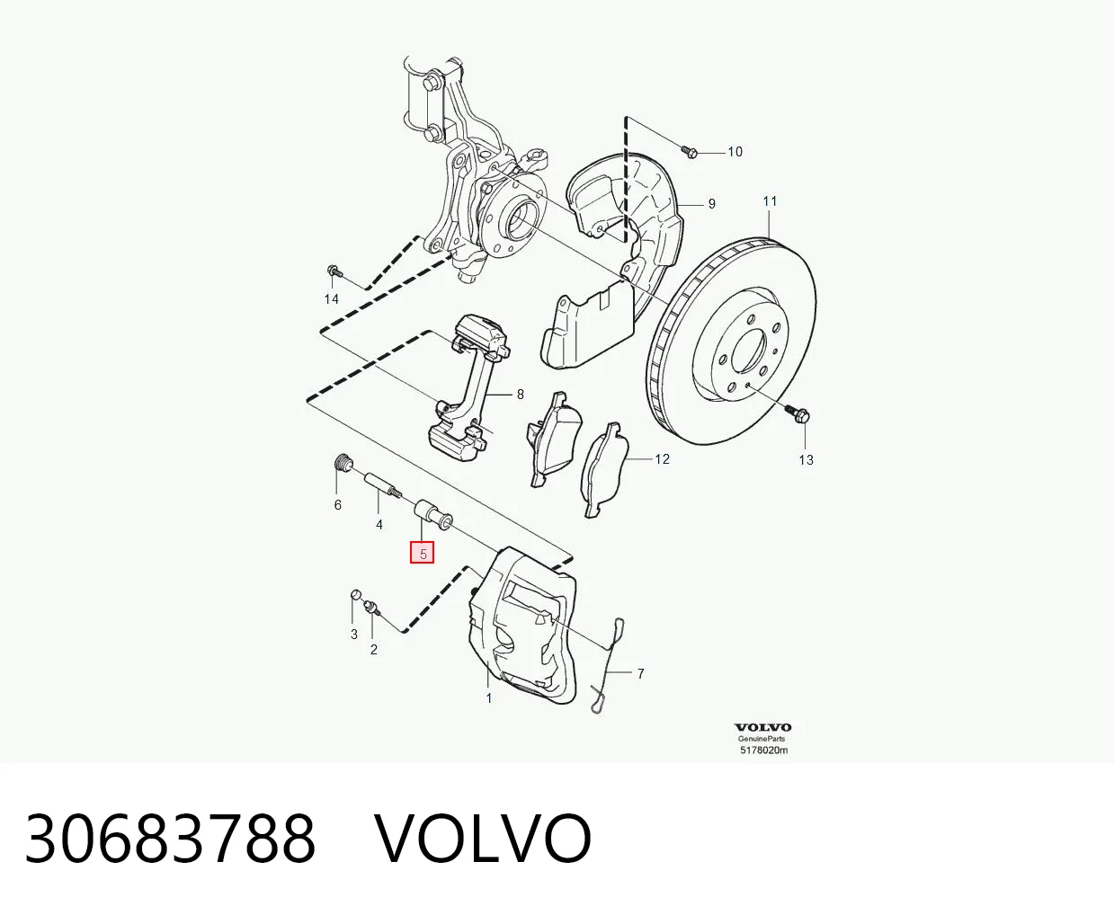 30683788 Volvo Kit de reparação de suporte do freio dianteiro