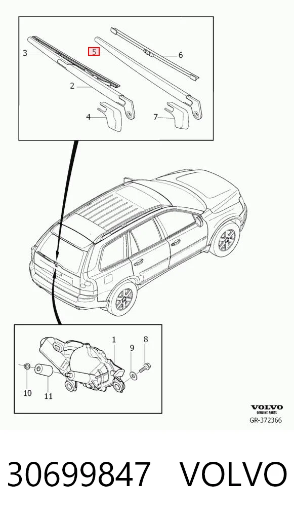 30699847 Volvo Braço de limpa-pára-brisas de vidro traseiro
