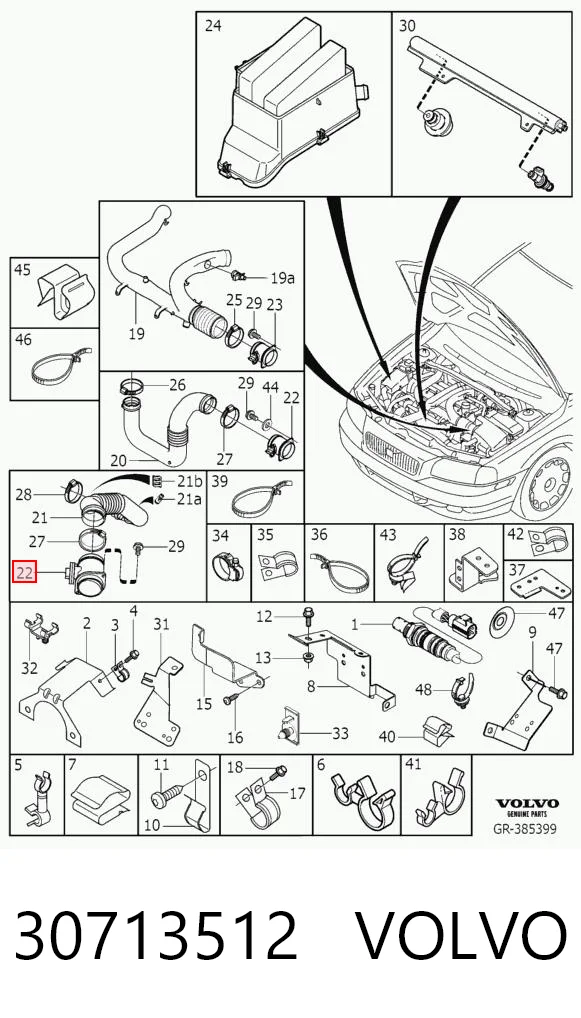 30713512 Volvo Sensor de fluxo (consumo) de ar, medidor de consumo M.A.F. - (Mass Airflow)