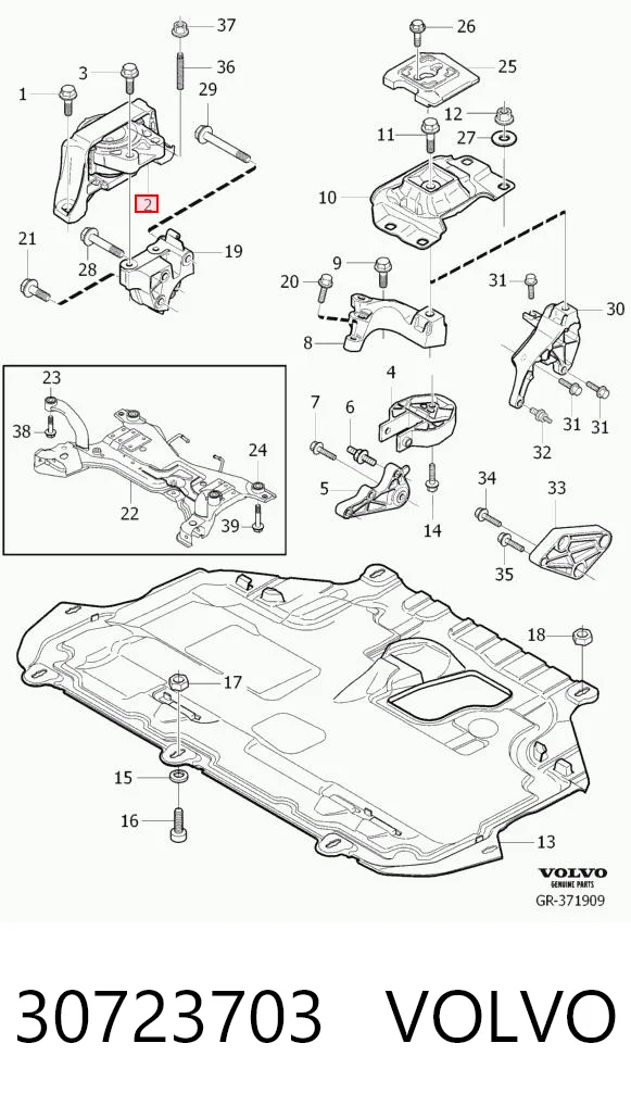 30723703 Volvo Coxim (suporte) direito de motor
