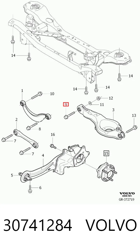30741284 Volvo Parafuso de fixação do braço oscilante inferior traseiro, interno